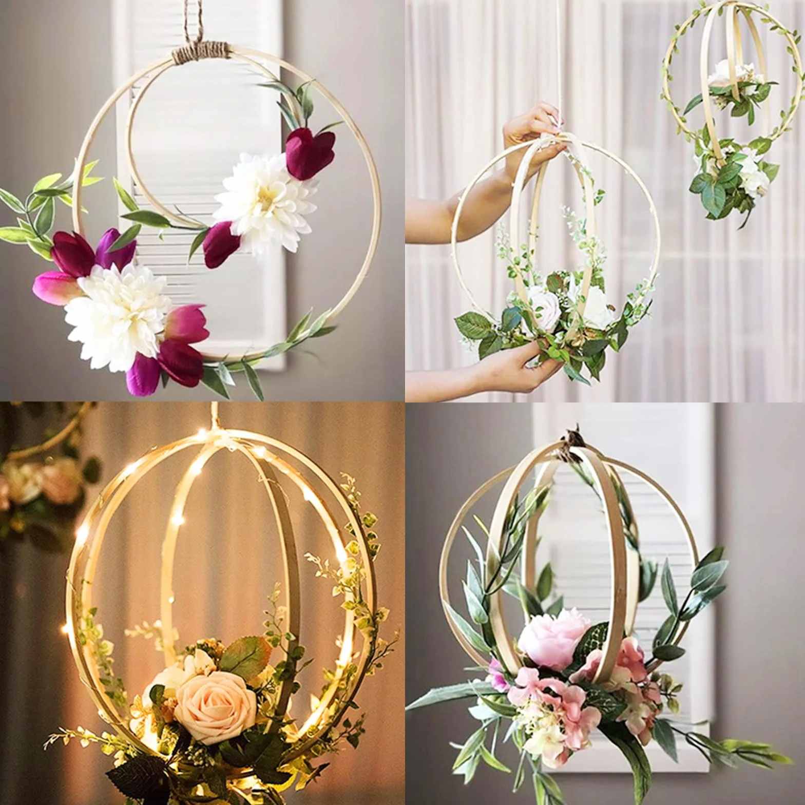 Cerchi in Legno Bambù 10 cm Acchiappasogni, Anelli per Matrimonio, Decorazione Ghirlanda Fai da Te