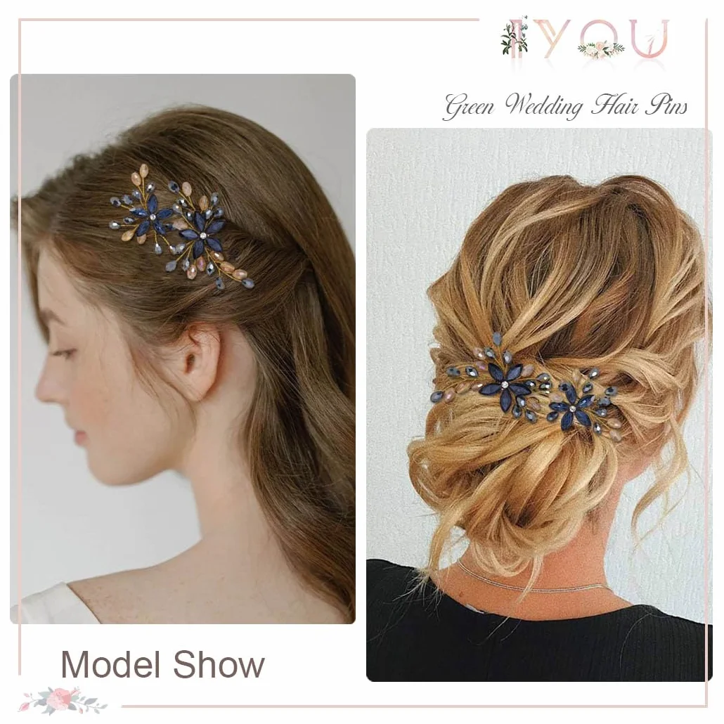 Strass Matrimonio Fermagli Capelli Blu Marina Fiore Cristallo Barocco Damigella D'onore Prom Accessori Donne Confezione da 2