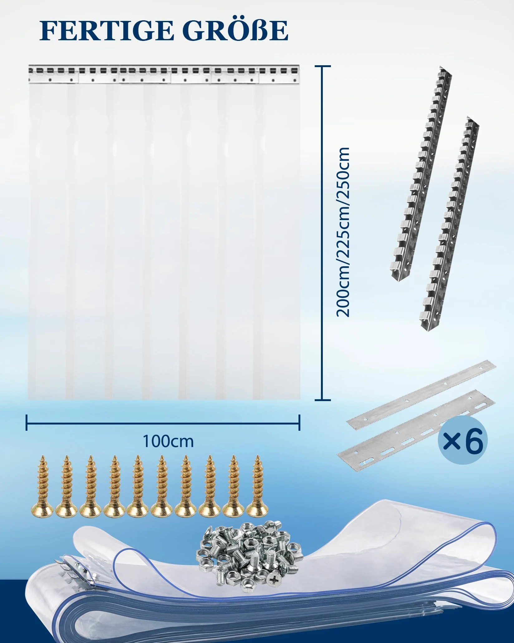 Kit di strisce trasparenti per tende (1 x 2 m) con 6 strisce trasparenti (20 x 200 cm), 2 mm di spessore, tenda superiore per porte di magazzini, negozi, sale frigorifere, garage
