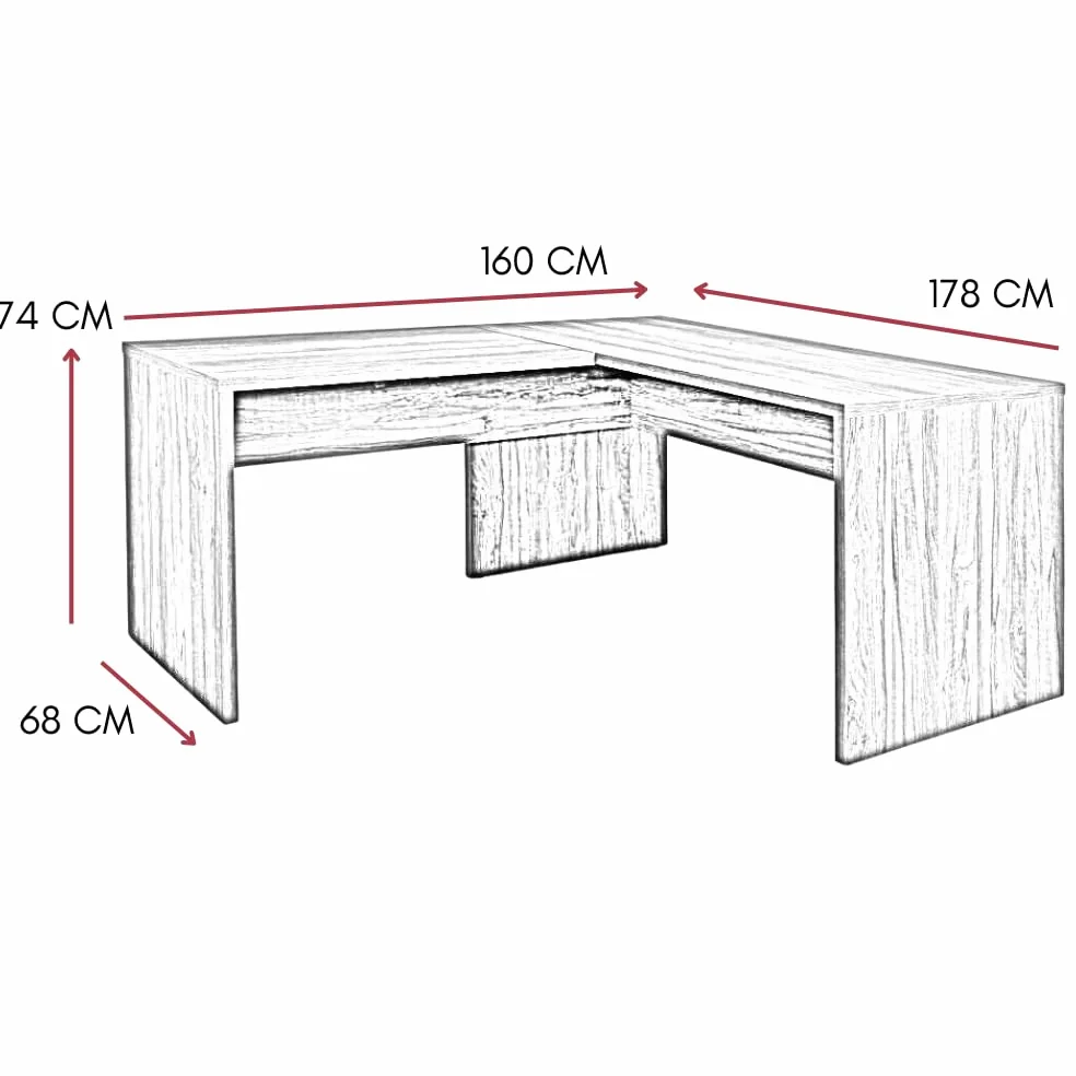 ZIK Scrivania Angolare Moderna per Ufficio Salvaspazio, Tavolo Pc in Legno, Ampio Ripiano Porta Computer, Made in Italy, per Casa o Studio, Design Moderno (160/178x68x74)