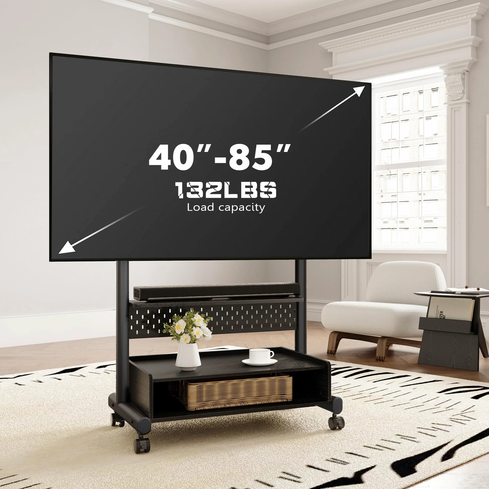 FITUEYES Supporto per TV con ruote, per TV da 40 a 85 pollici, altezza massima 60 kg, VESA 600 x 400 mm