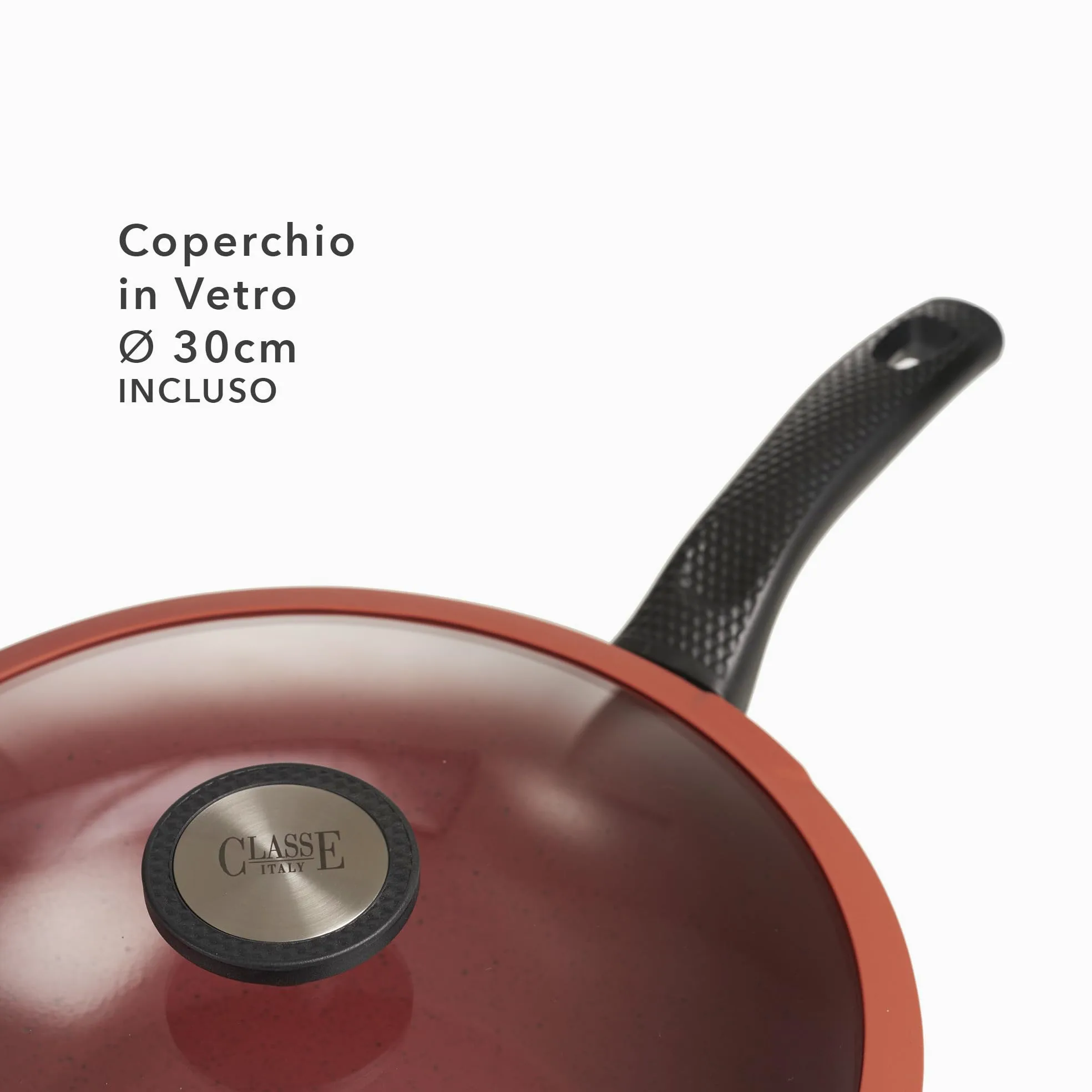 CLASSE ITALY, Linea TUSCANY, Wok cm 30 - Antiaderente naturale a 5 strati, alta resistenza, senza PTFE, PFOA, PIOMBO, CADMIO, per Induzione e Fiamma