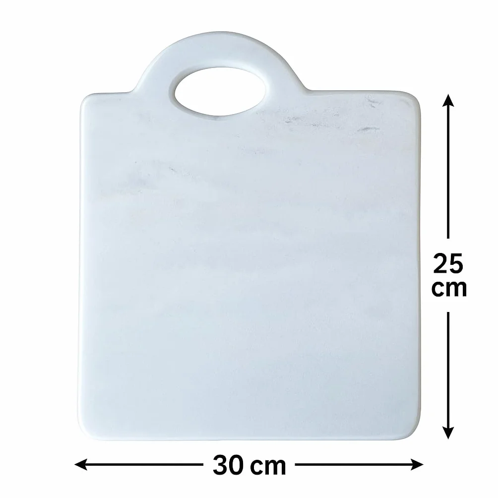Tagliere in marmo bianco 30x25 cm con manico | Tagliere cucina artigianale Made in Italy per formaggi, salumi, sushi | Vassoio elegante in pietra naturale - Kalu Creations
