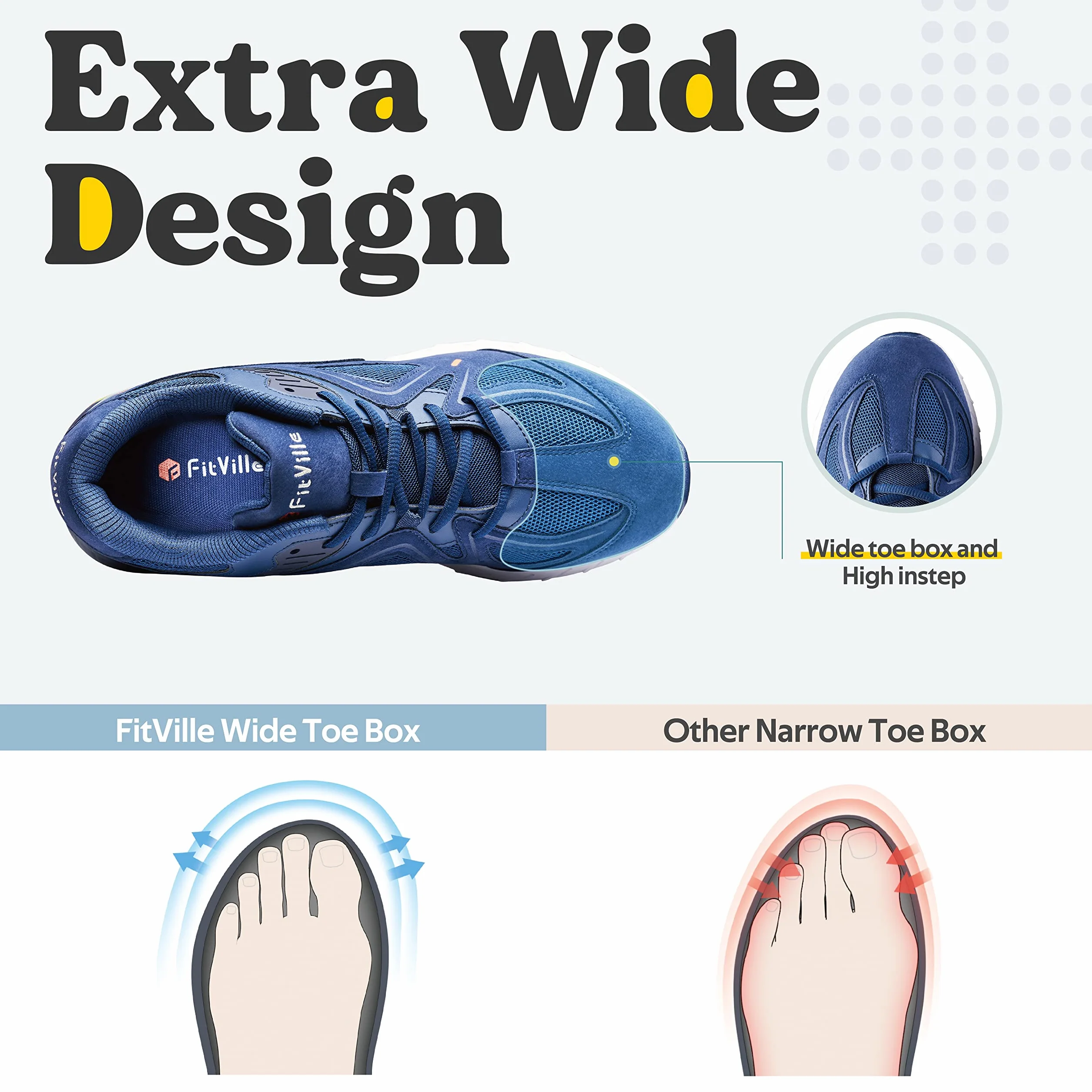 FitVille Extra Larghe Scarpe Uomo Sneakers Supporto Arco Plantare Pianta Larga Scarpe Ginnastica Comfort Piede Piatto