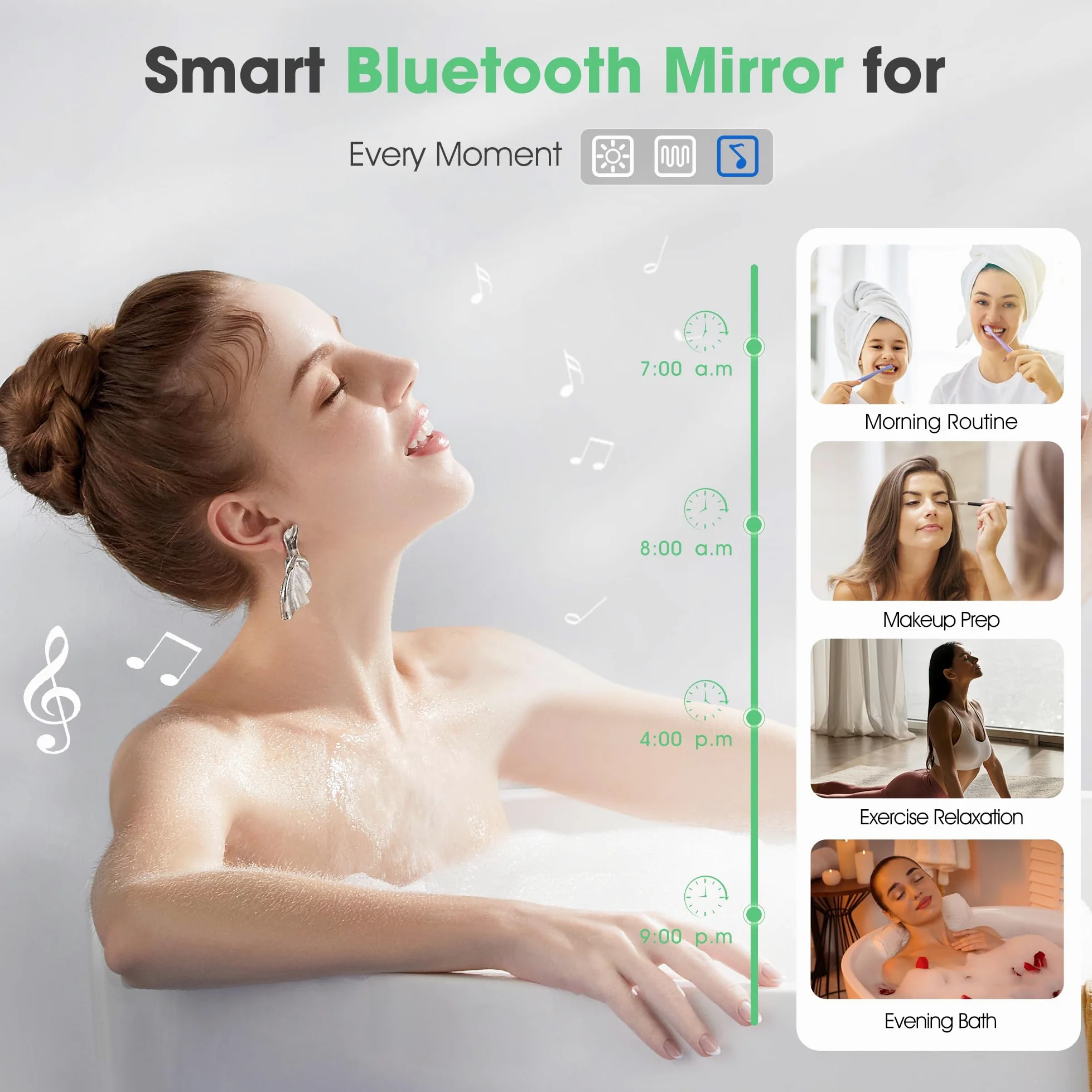 S'bagno Bluetooth-Specchio-Bagno-con-Luce-Led-70x50cm, Specchio-Bagno-Led Anti-Fog, 3000K-6500K, Dimmerabile, Memoria, Vetro Temperato HD, IP44-Specchio-Retroilluminato-Bagno, Orizzontale/Verticale