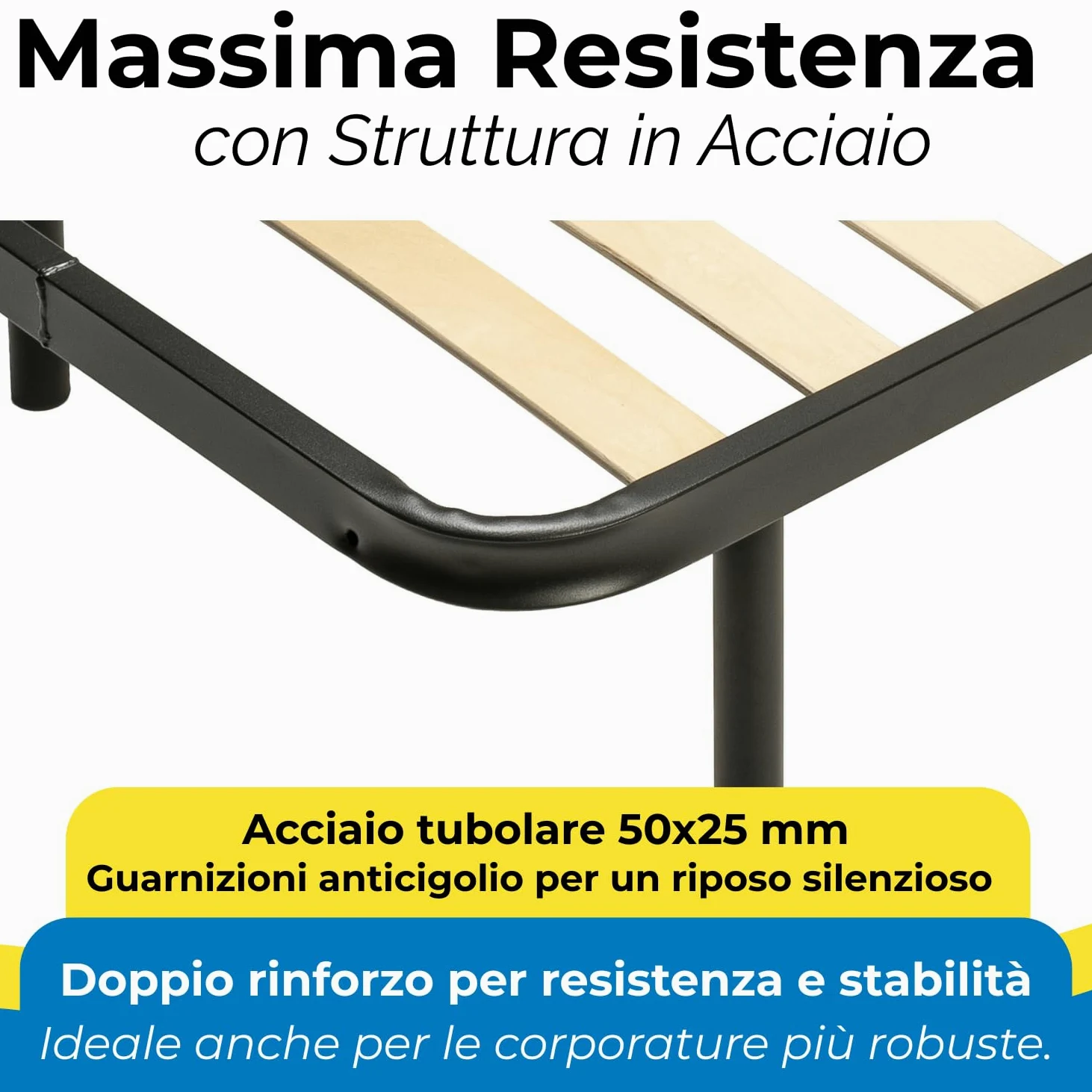 Win Bed - IDEALE - RETE MATRIMONIALE 160x190 Ortopedica a Doghe in Legno – Telaio in Acciaio Rinforzato con Piedi Antiscivolo Smontabili