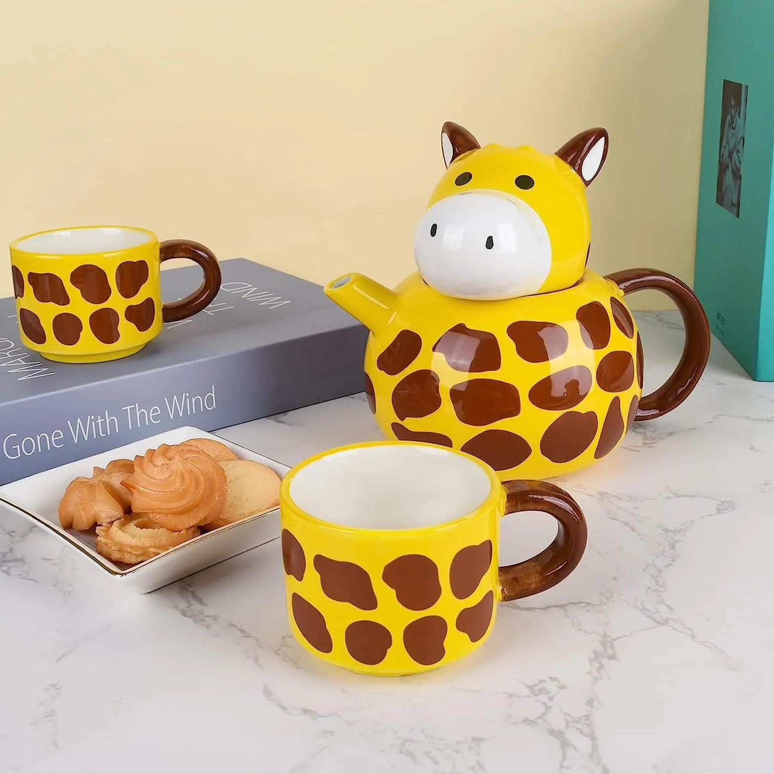 Ceramiche Teiera Set con 2 Tazze da Tè, Servizio da Tè in Porcellana Dipinta a Mano
