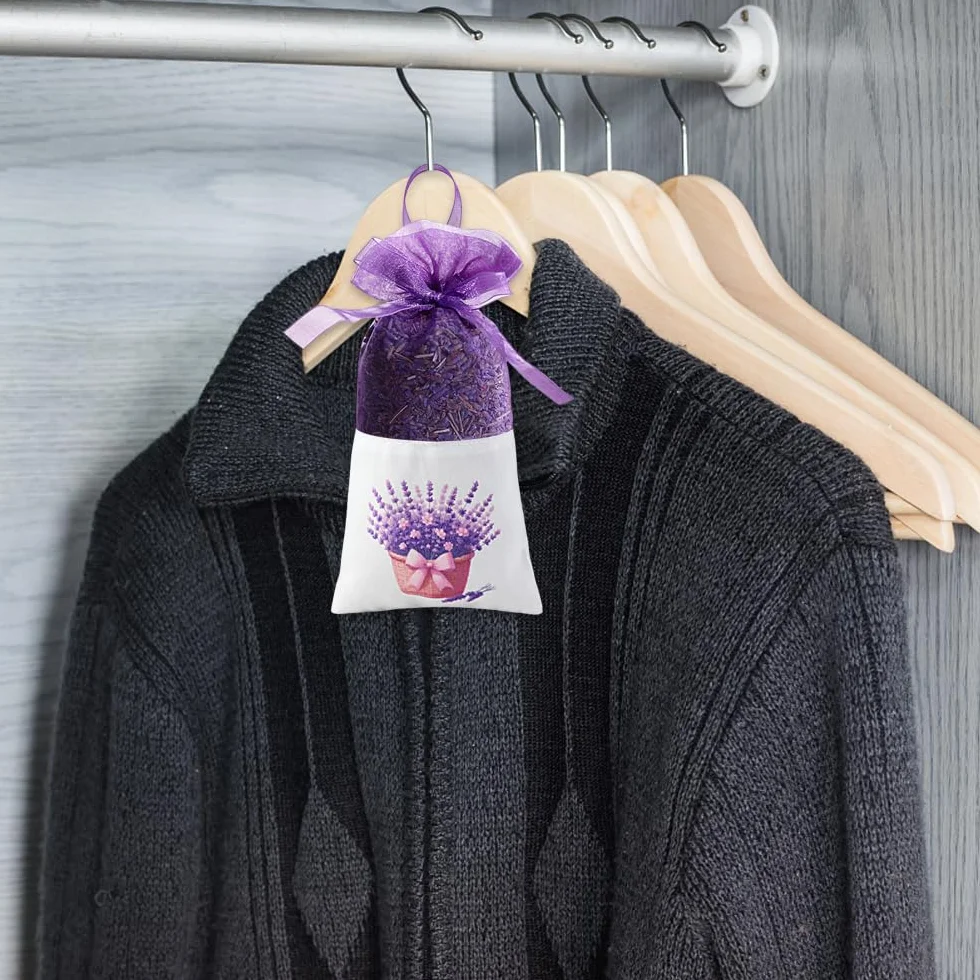24 Pezzi Sacchetti di Lavanda bustina, Sacchetti Vuoti Viola Garza di Coulisse di Cotone per Lavanda, spezie ed Erbe, Bustine di profumo per il guardaroba, Borsa regalo per aromi per auto (E)