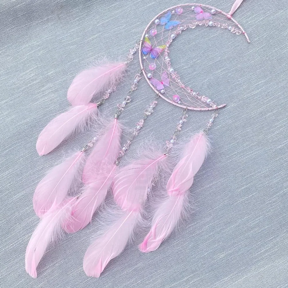 Acchiappasogni Lunari con Farfalle Decorazione Parete Camera da Letto Rosa