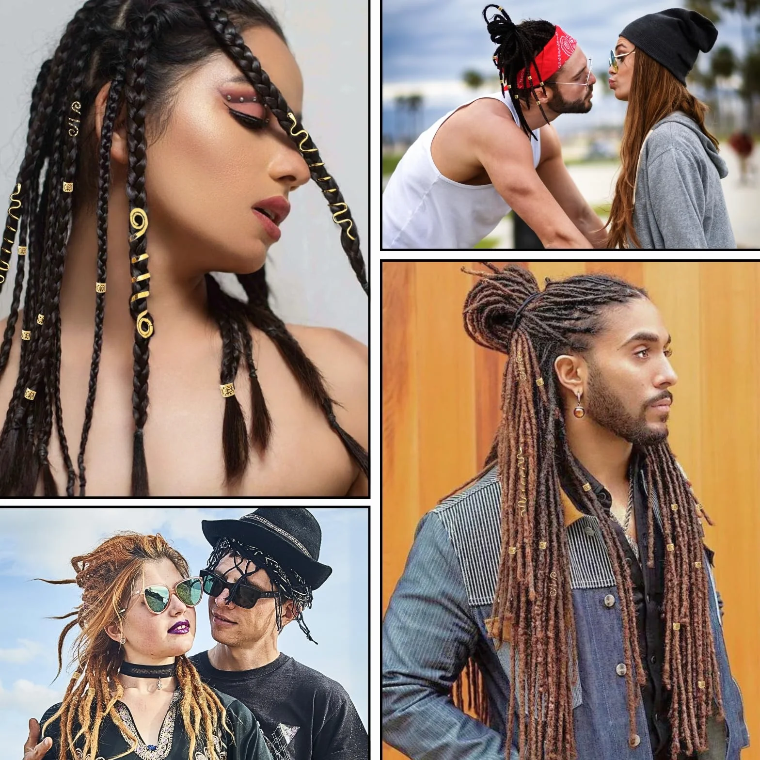 Pezzi Dreadlocks Trecce Clip Oro Dreadlock Perline Clip a Spirale Accessori Capelli Regolabile Anelli Clips
