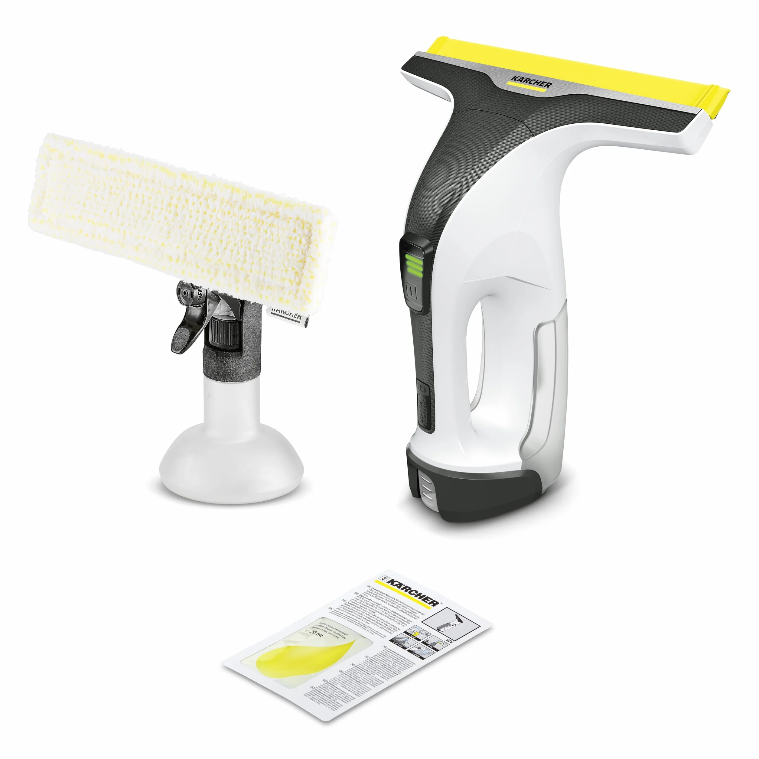 KÄRCHER Lavavetri Aspiragocce WV 4-4 Plus, Utilizzabile con batteria Battery Power 4/25, Serbatoio 150ml, Display a LED, Incl. Flacone spray con panno in microfibra,Detergente concentrato 20ml