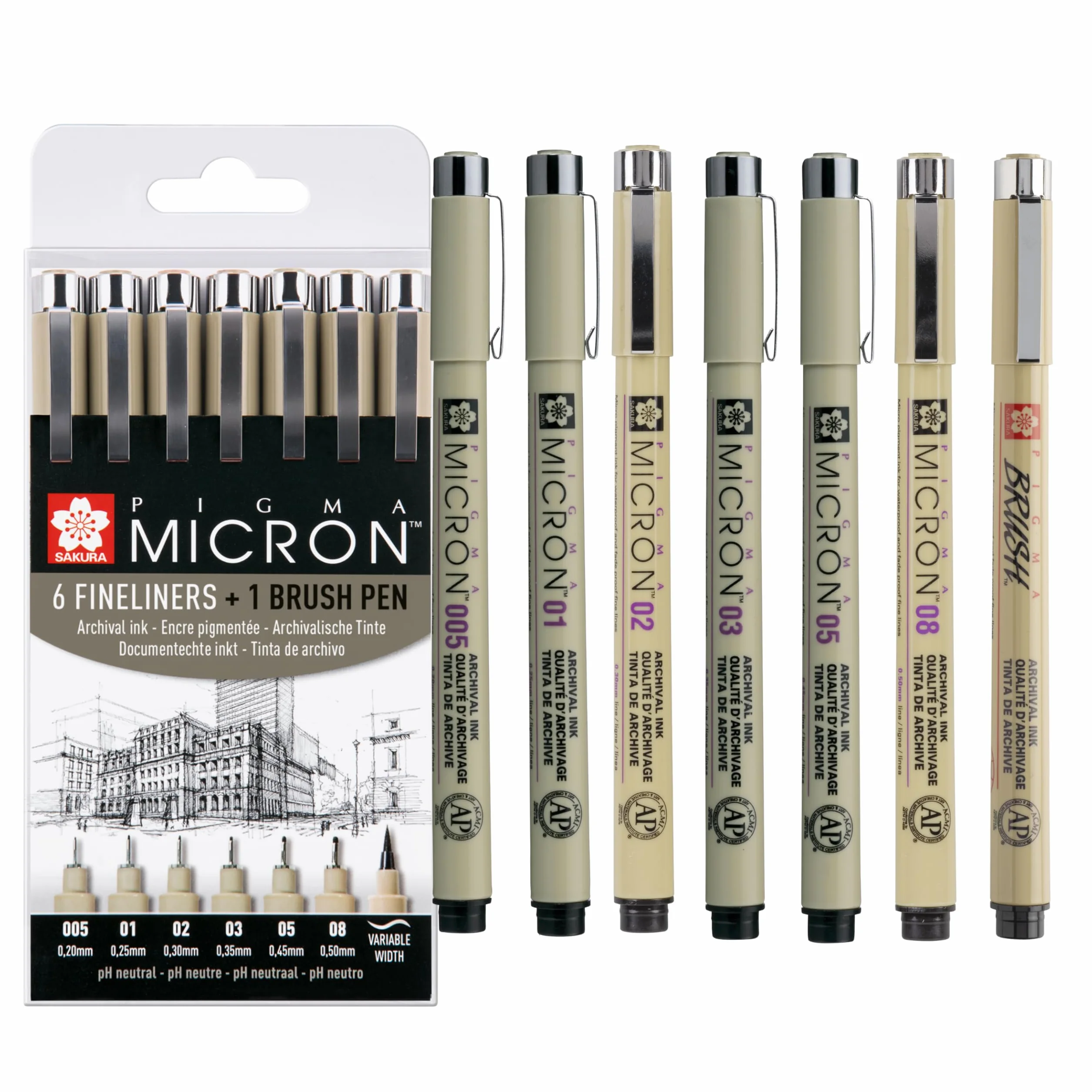 SAKURA Pigma Micron Fineliner Set da 6 Penne Impermeabile Inchiostro Nero Permanente