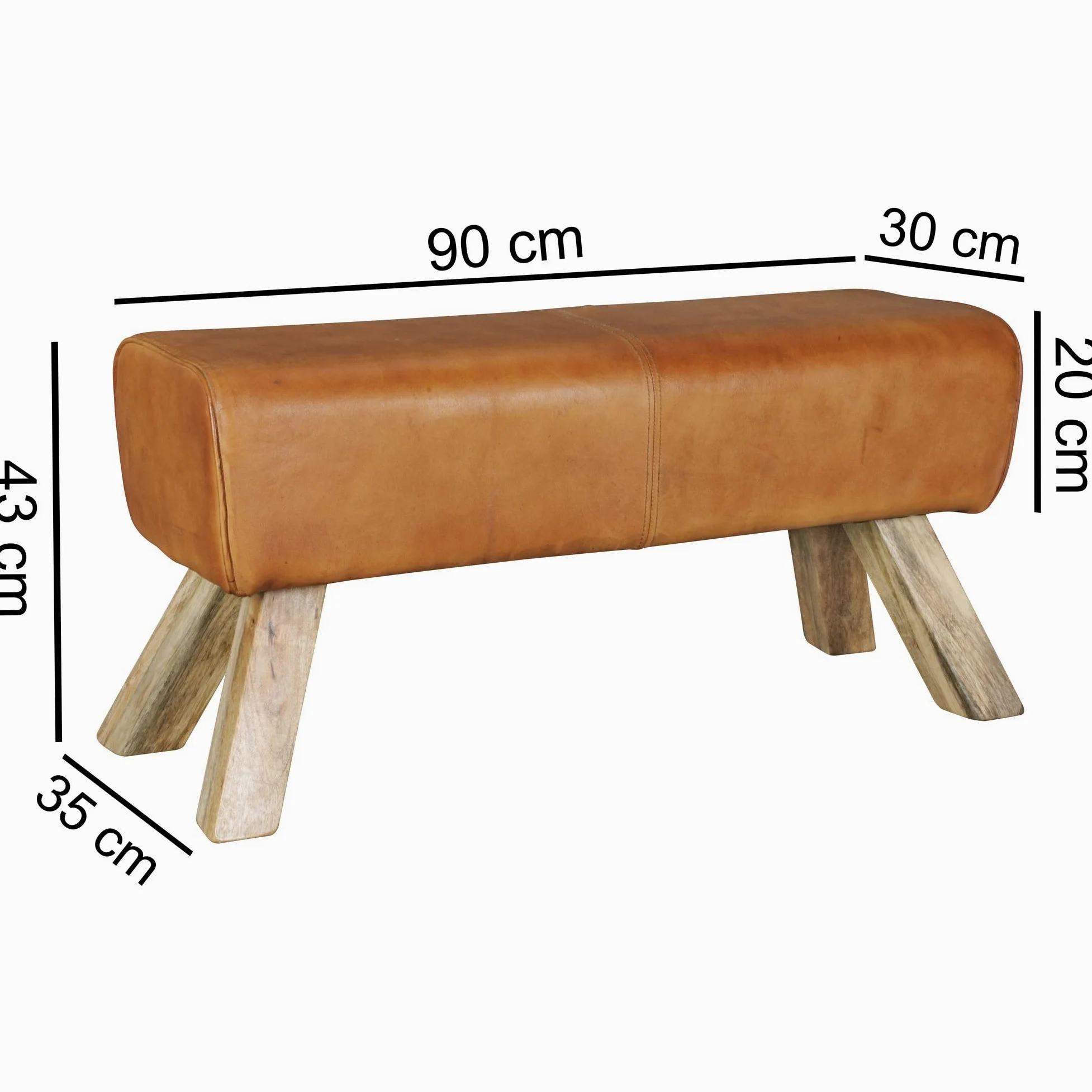 FineBuy Panchina da Interno 90x43x30 cm Vera Pelle/Legno Massiccio Panchetta | Panca da Cucina | Panche Corridoio Imbottita Rustica
