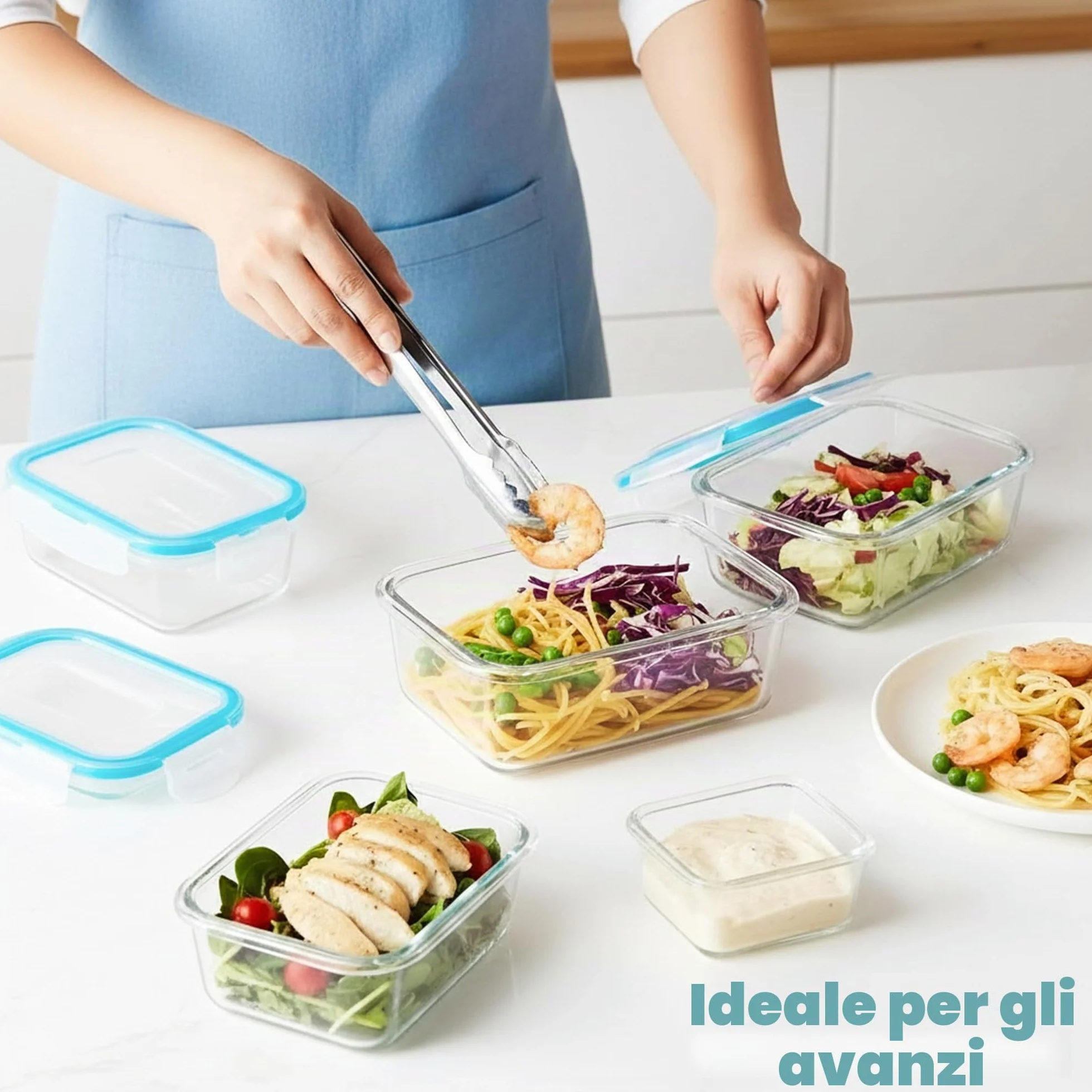 KICHLY Set contenitori vetro conservazione alimenti 18 pezzi ermetici senza BPA