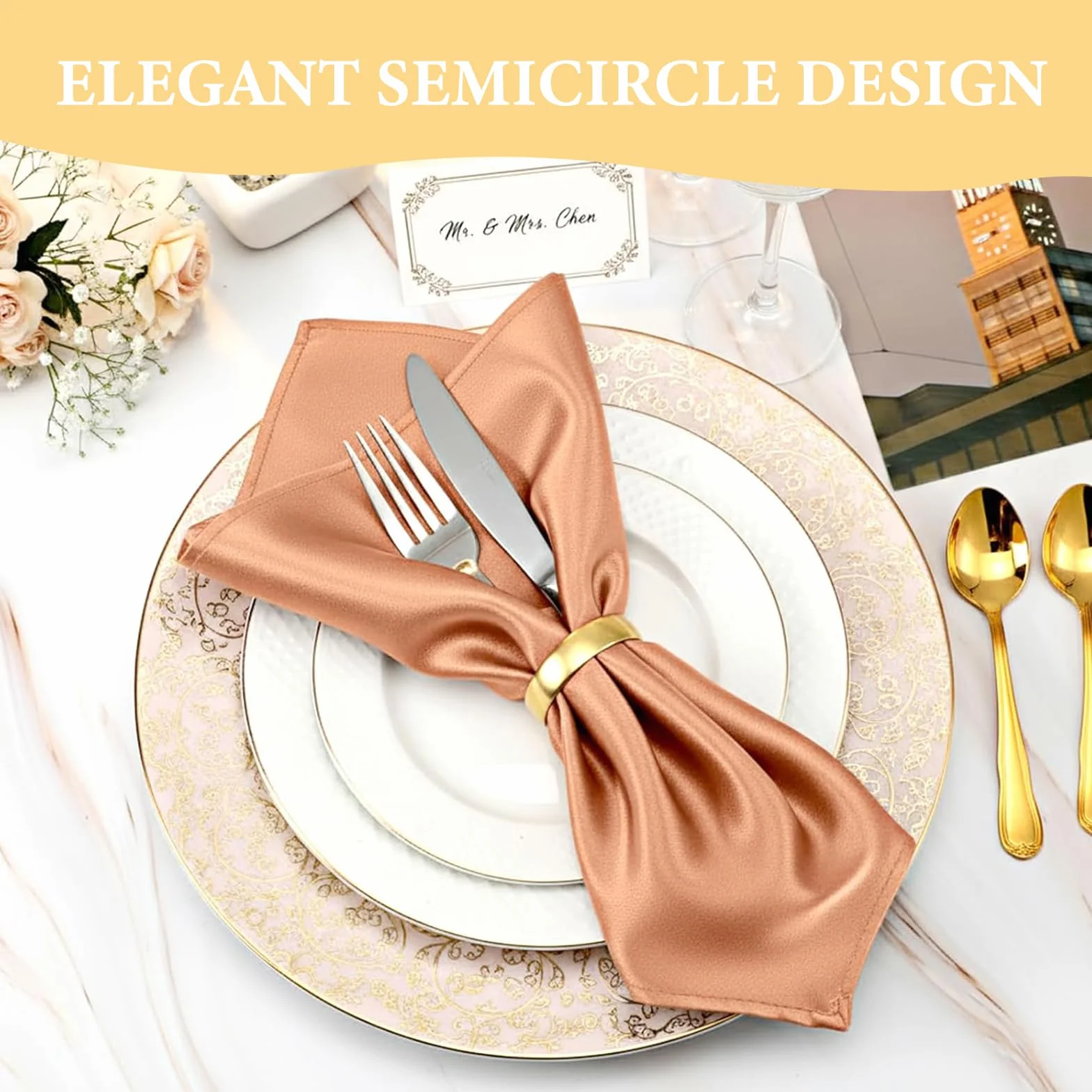 8 Pezzi Anelli Portatovaglioli Oro a Forma di D, Fibbia per Tovaglioli per Tavola da Pranzo, Accessori Decorazione per Matrimonio Banchetto Natale e Cena