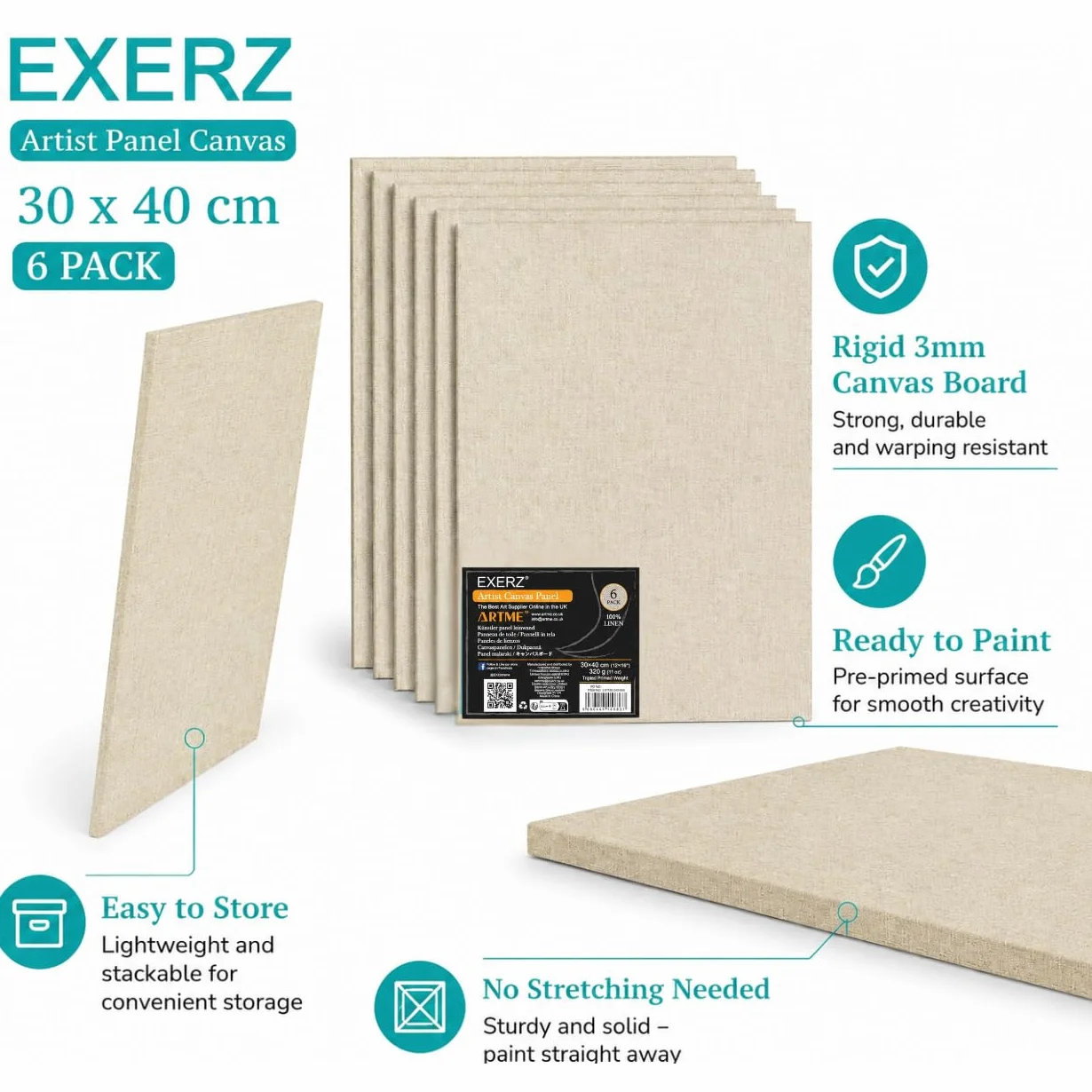 Pannelli in tela 100% lino 30x40cm 320 g/m² tripla primer per artisti
