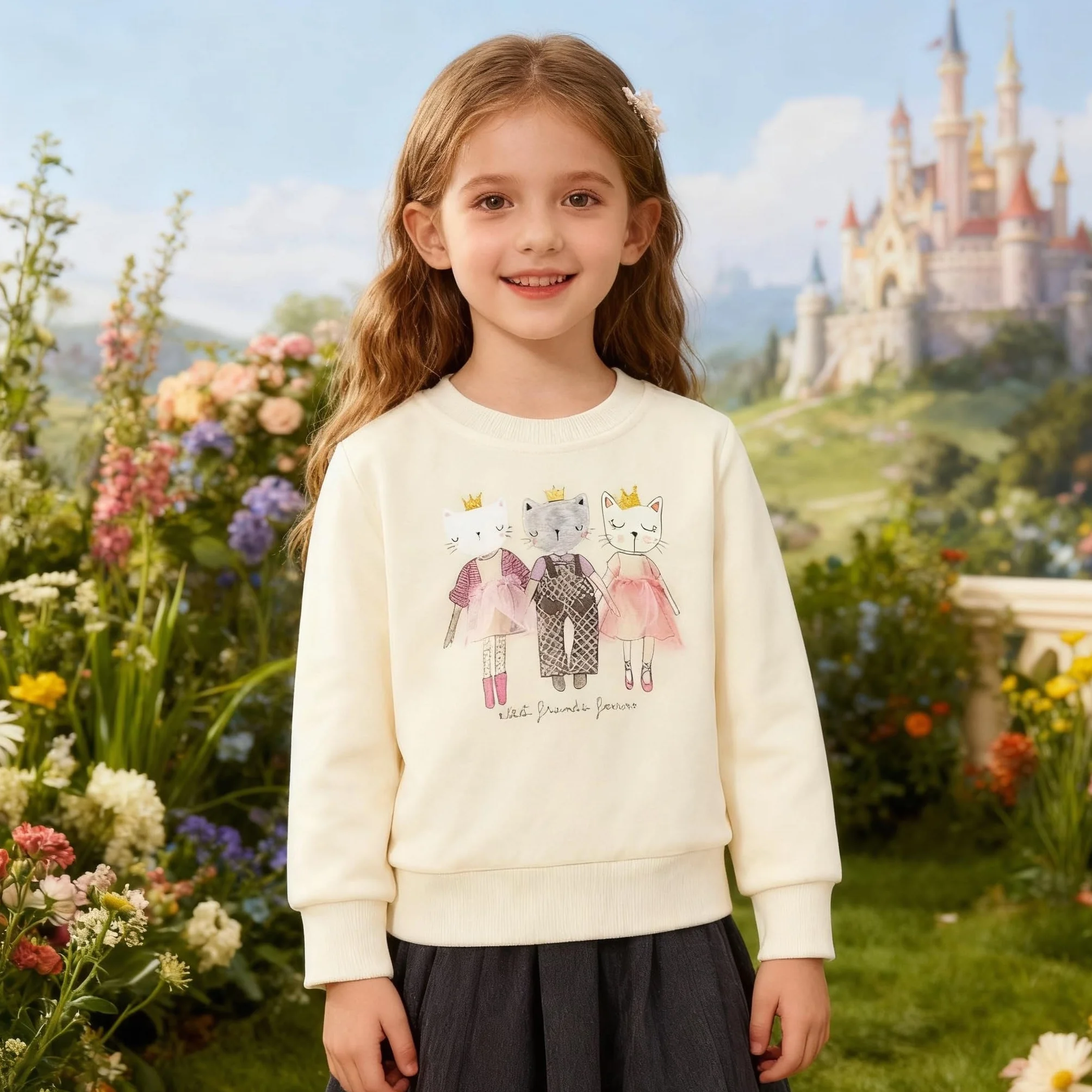 Felpa Bambina Unicorno Pullover Cotone Manica Lunga Autunno Inverno Senza Cappuccio 2-7 Anni