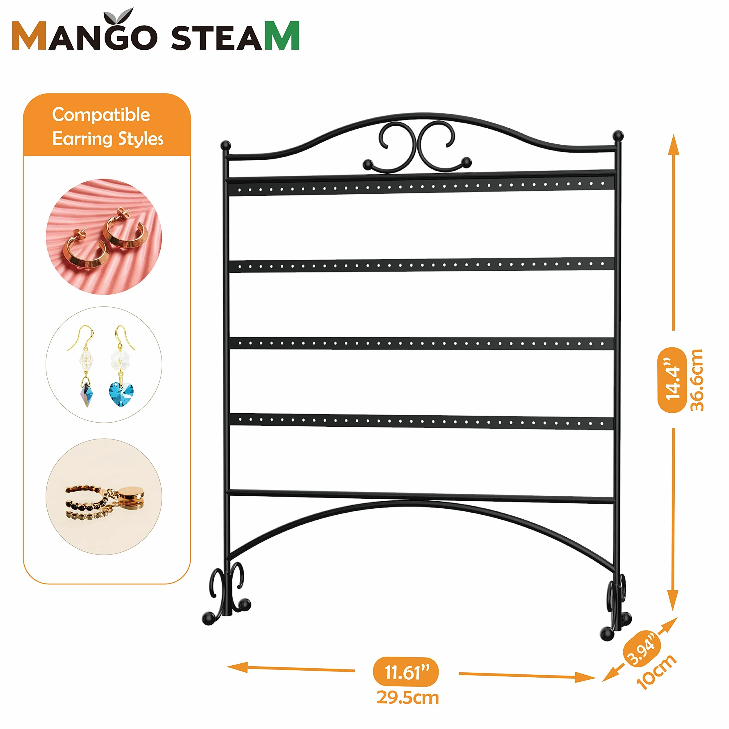 Mango Steam in Piedi Gioielleria Organizzatore per Appendere Gli Orecchini (Nera)