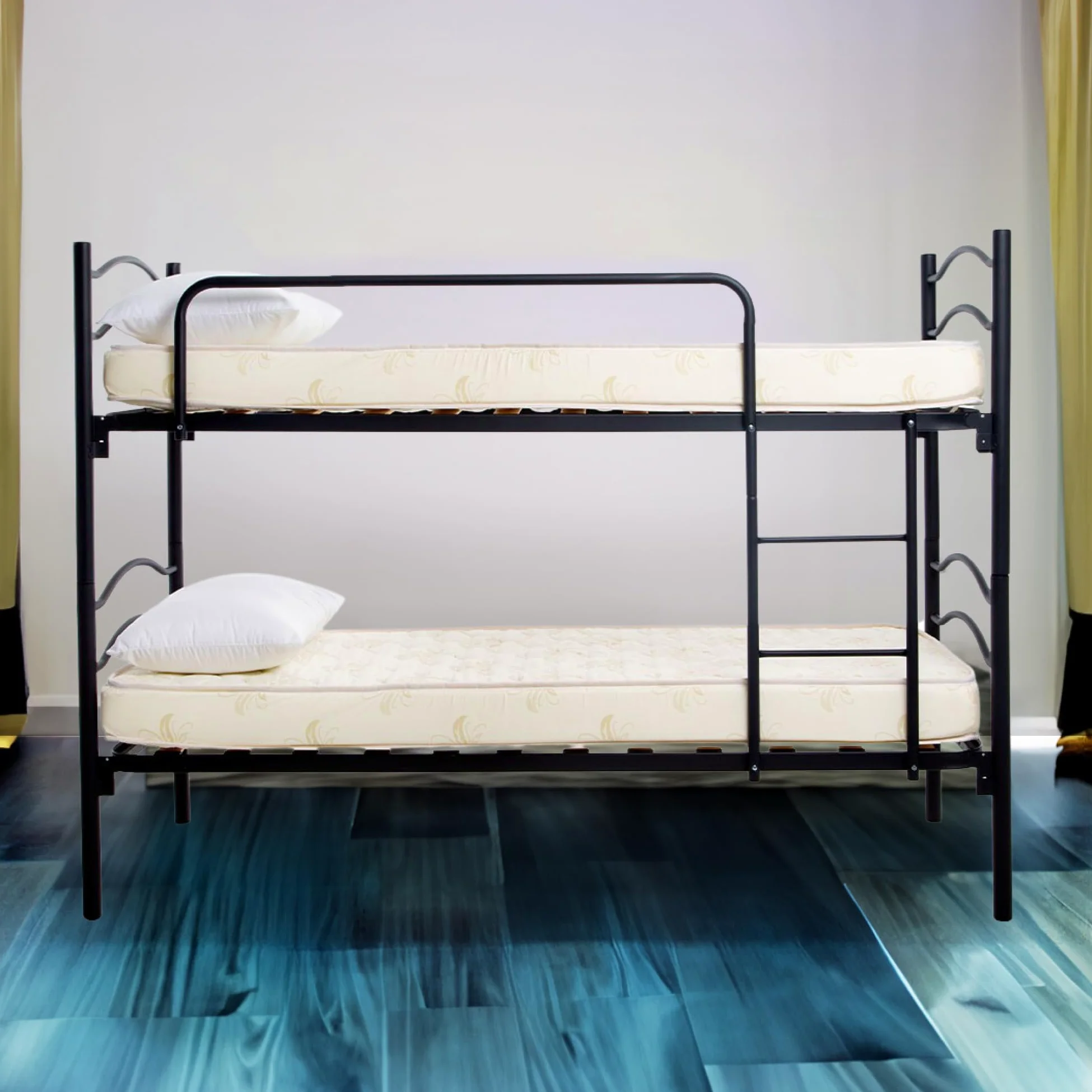 DOLCI SOGNI Letto a Castello per Adulti e Bambini Scomponibile in 2 Letti Singoli (Struttura + Materasso E Cuscino Nero)