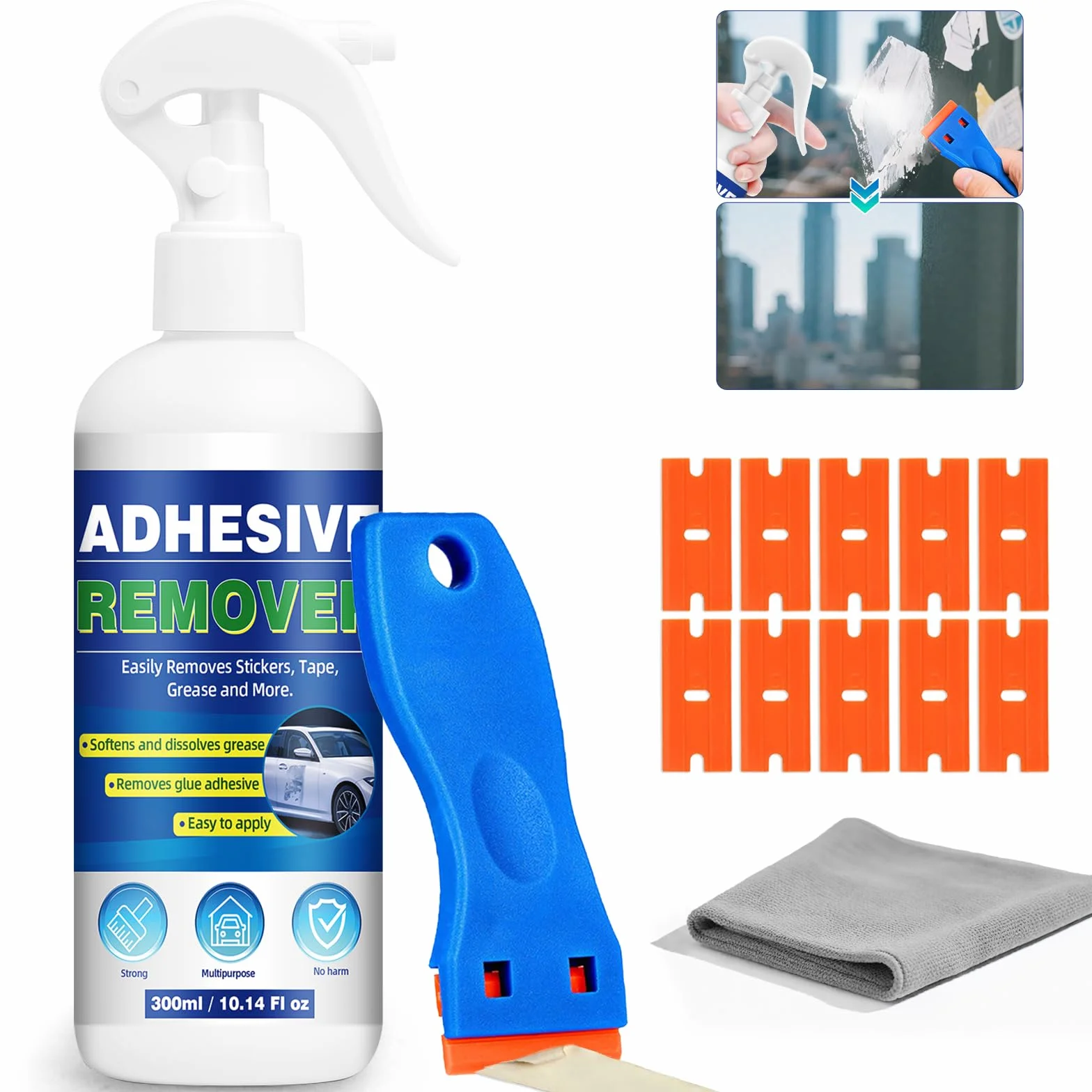 Rimuovi Colla Spray 300ml per Etichette, Adesivi, Nastro Adesivo su Vetri, Auto e Superfici