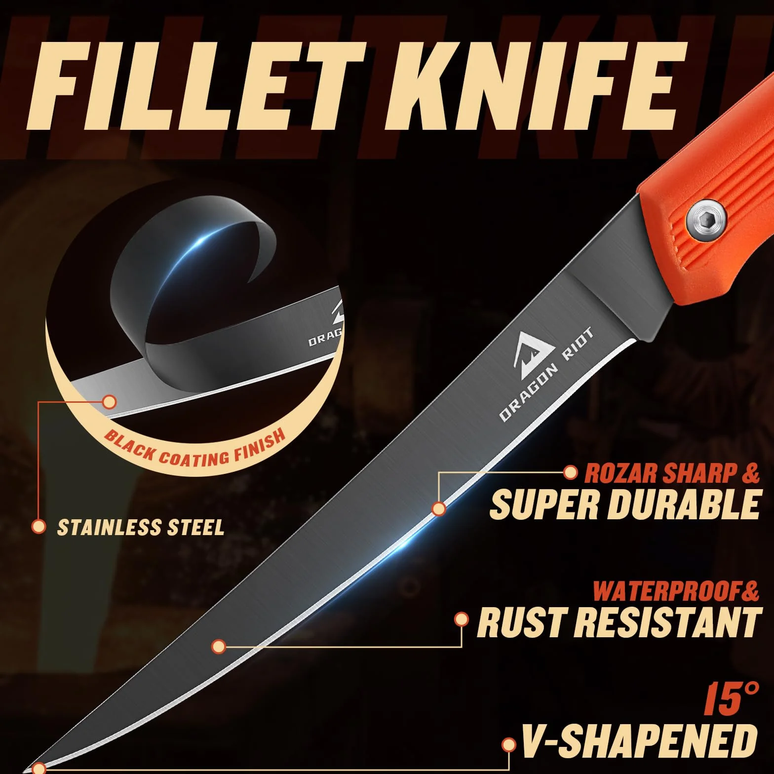 DRAGON RIOT Coltello Per Sfilettare Il Pesce Professionale, Coltello Da Pesca Pieghevole, Coltello Da Pesce In Acciaio Inox Con Manico Antiscivolo, Coltello Da Esterno Per Pesce E Carne