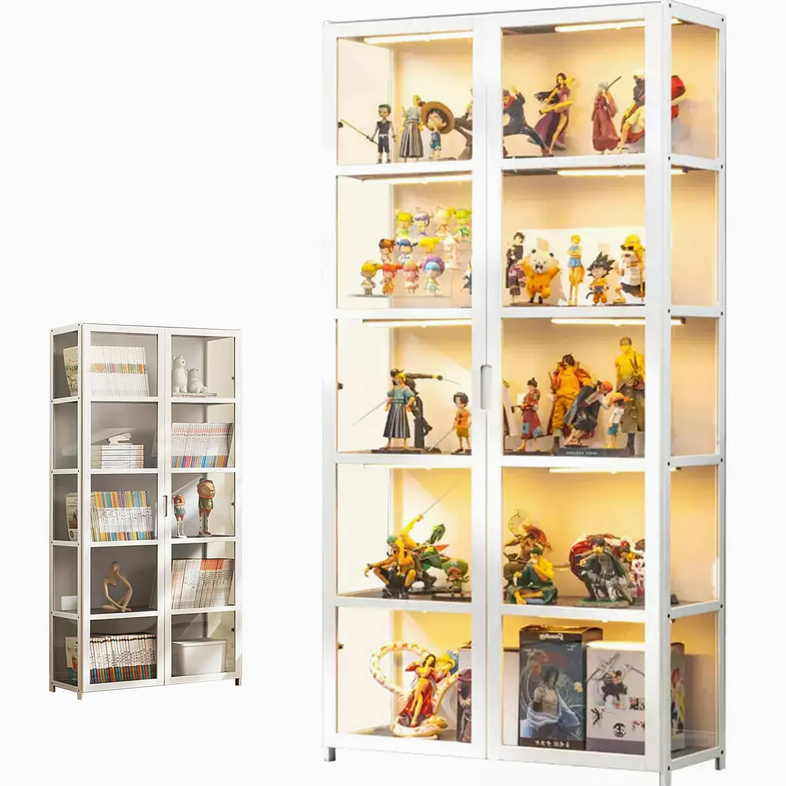 Vetrina espositiva per collezionismo, 5 Strati vetrina in vetro,vetrina soggiorno Scaffale per libreria in acrilico,vetrinetta espositiva per Soggiorno, Camera, Ufficio-82×33×162cm