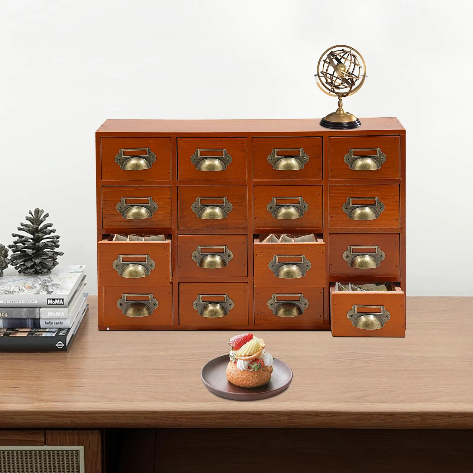 Armadietto da 16 cassetti in legno massello – Design vintage, portata 10 kg, organizer da scrivania per ufficio, casa, farmacia
