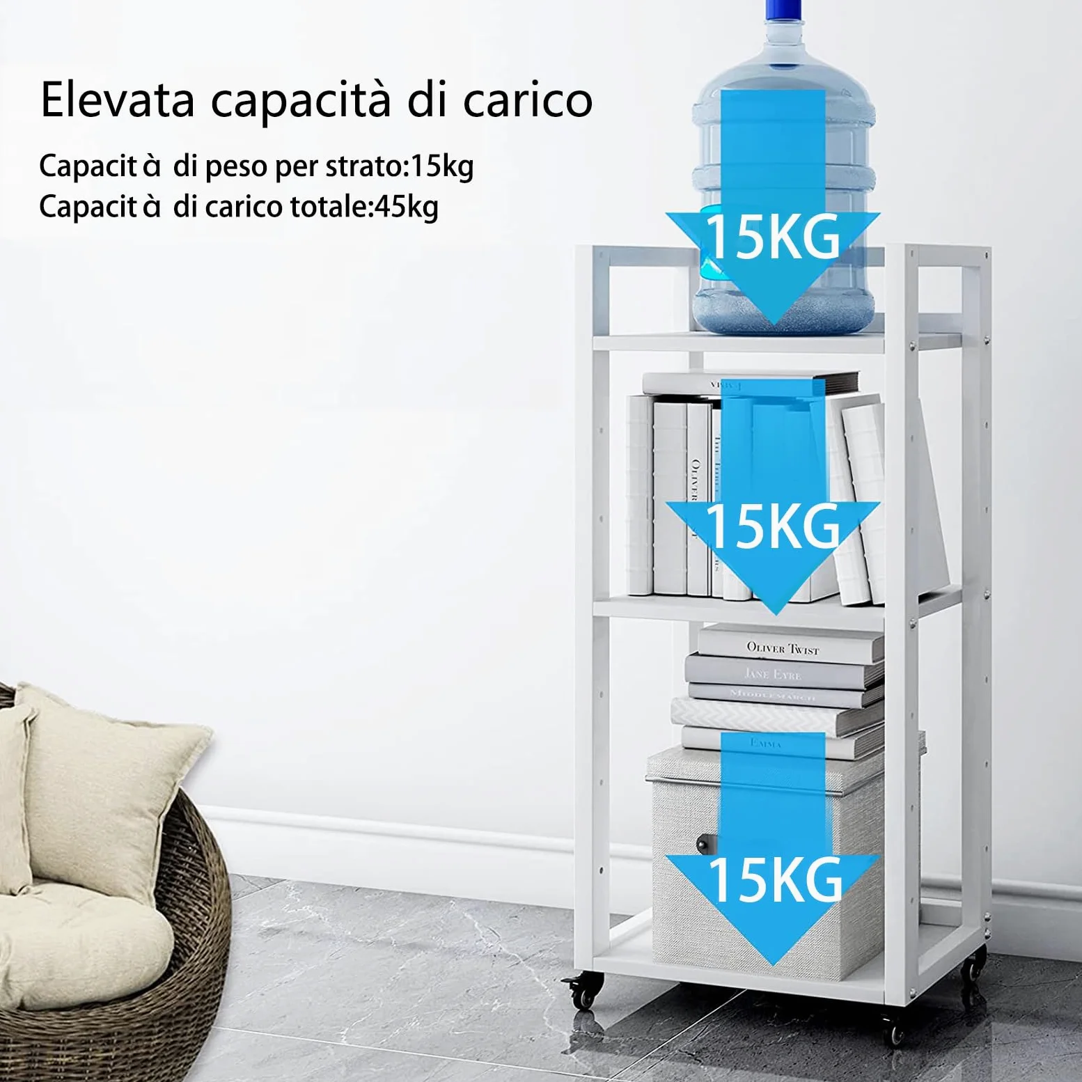 PUNCIA Supporto per Stampante a 3 Livelli Carrello Porta Documenti Mobile per Stampante in Legno e Metallo Scaffale per Documenti con Ruote Tavolo per Trituratore HIFI per Ufficio Casa (Bianco)