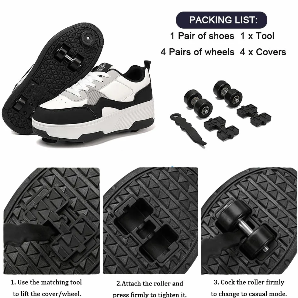 ENEN Sportive Scarpe da Skateboard 4 Ruote con Freno per Bambina e Bambino