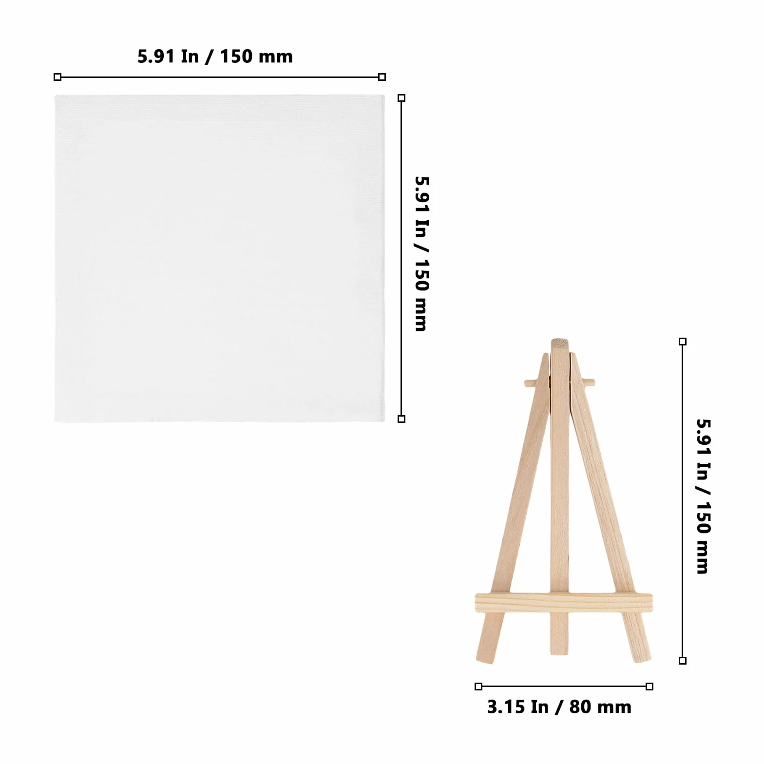 Set di 24 mini tele 15x15 cm per pittura ad acquerello con cavalletto in legno 8x15 cm, 12 pennelli e 5 tavolozze