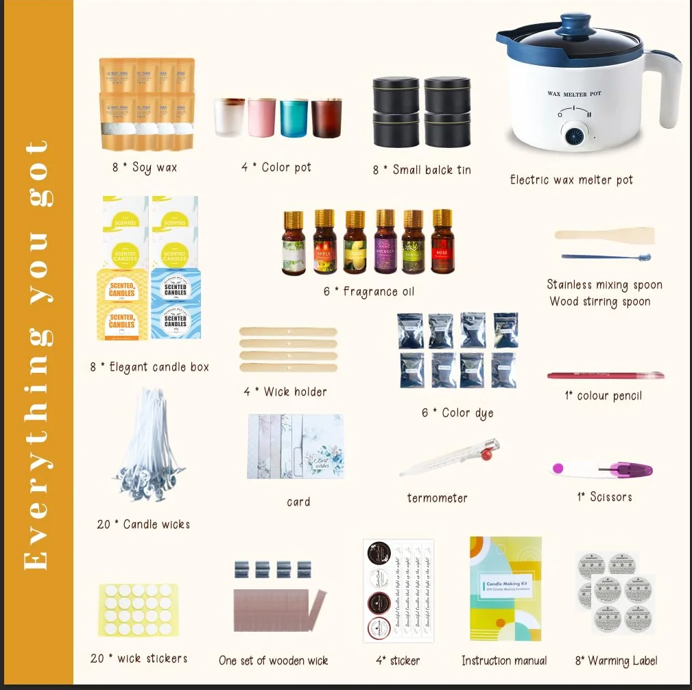 LINGQIAN Kit di produzione di candele, cera di soia per candele fai da te