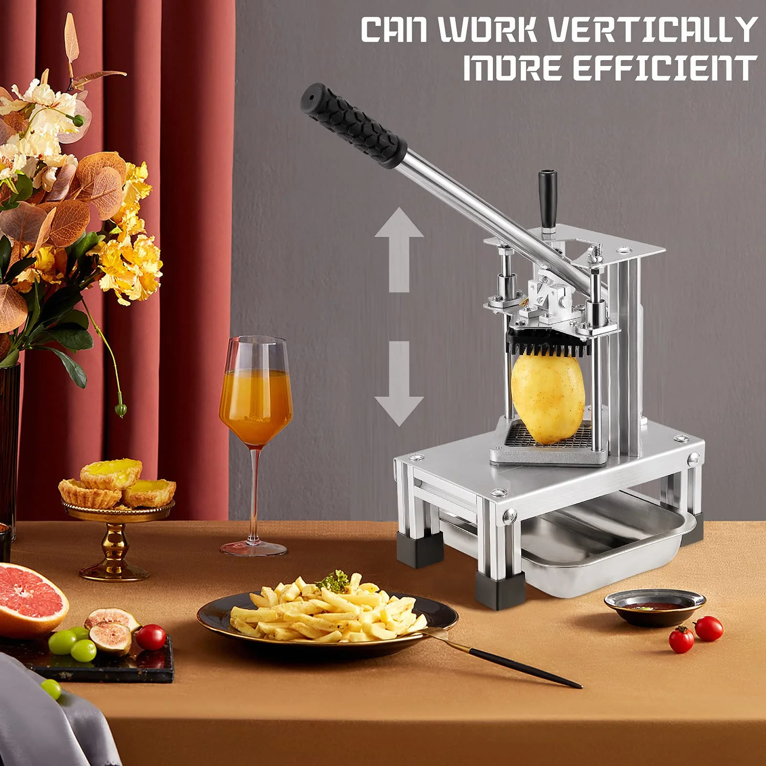 Commerciali Taglierina per Patatine Fritte con 3 Lame di Ricambio, 1/2'', 1/4" e 3/8" Lama Tritatutto Easy Dicer Tagliapatate al Limone per Patatine Fritte Maniglia estesa