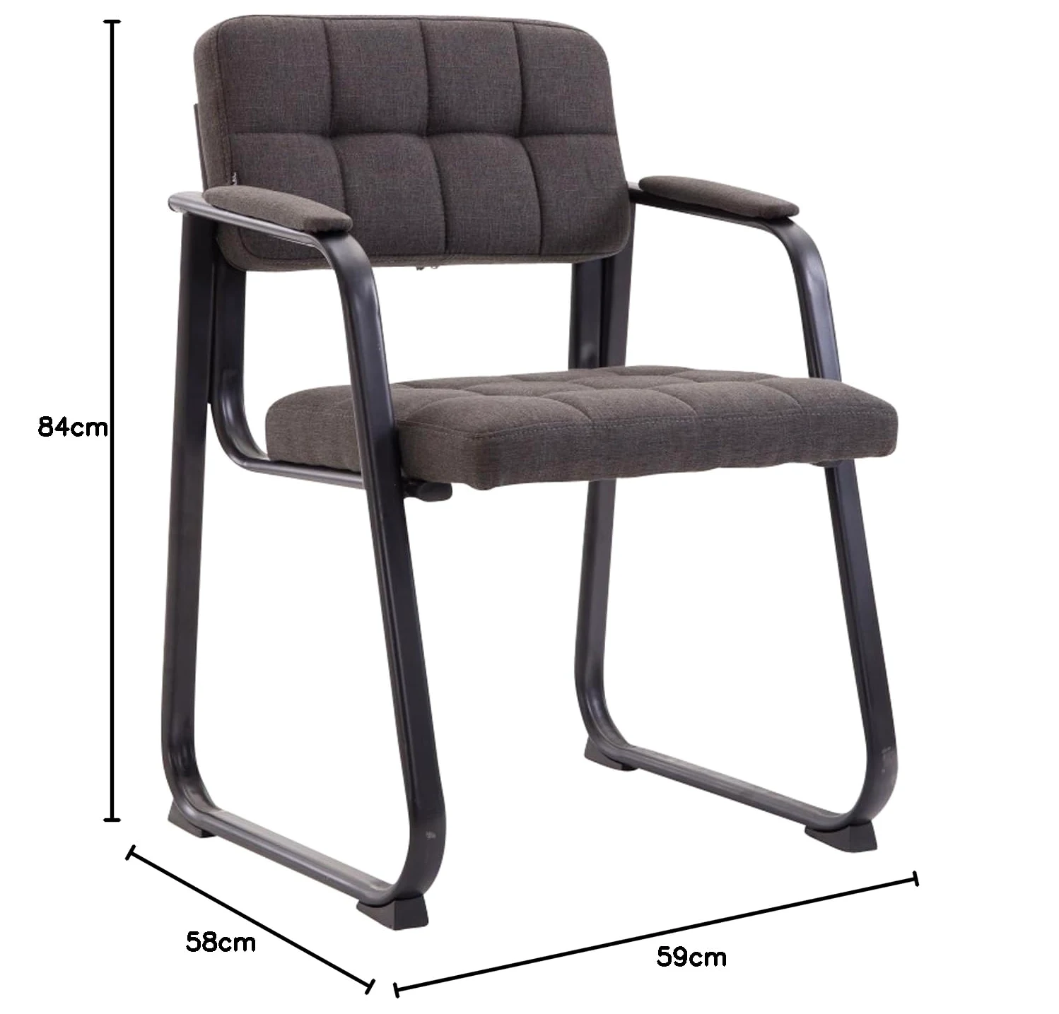 CLP Sedia con braccioli Canada B, sedia visitatore imbottita, struttura in metallo nero opaco, sedia da conferenza, sedia sala d attesa tessuto, Colore:grigio scuro