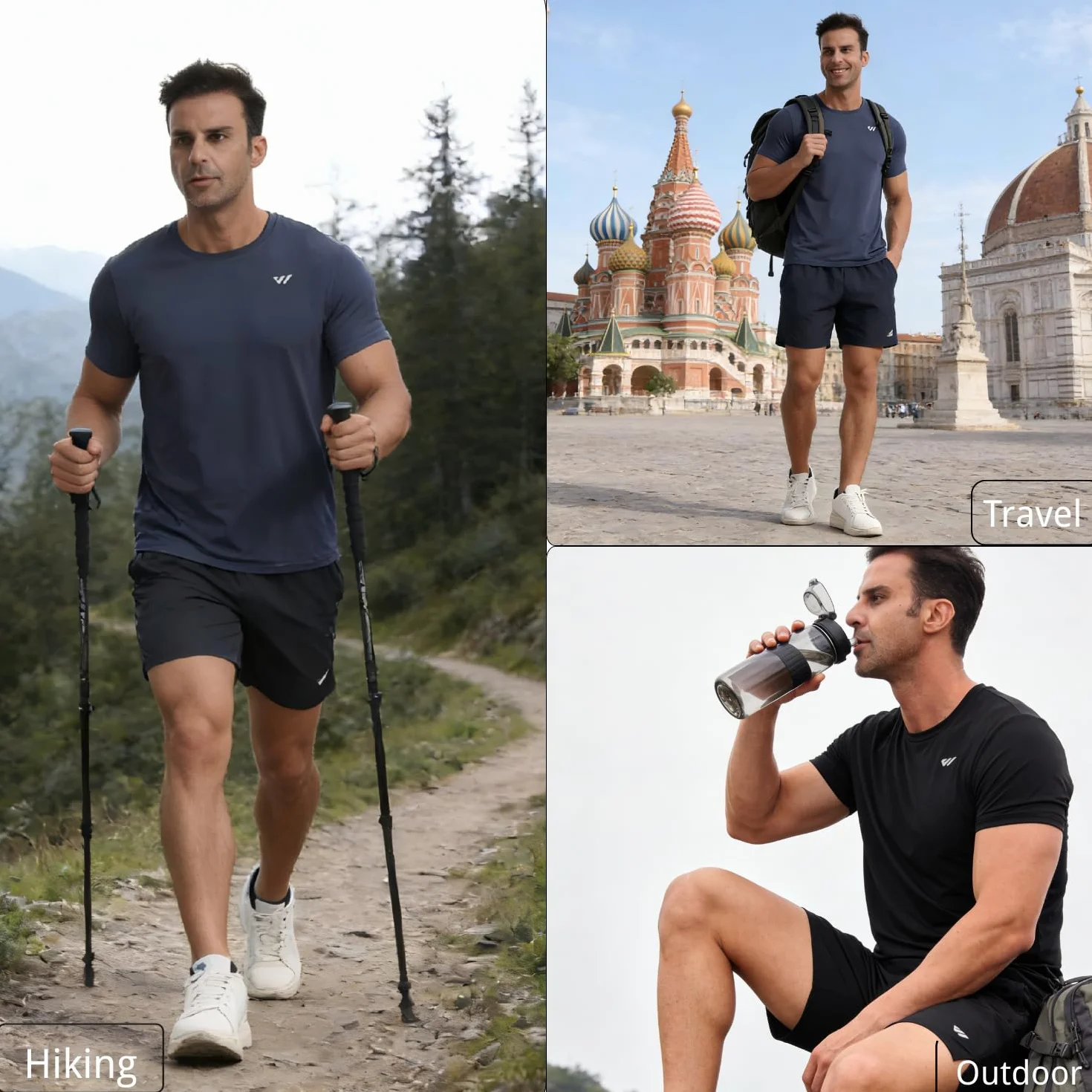 Wulibike Maglietta Sportiva Uomo Manica Corta Traspirante Asciugatura Rapida Palestra Corsa 3 Pezzi