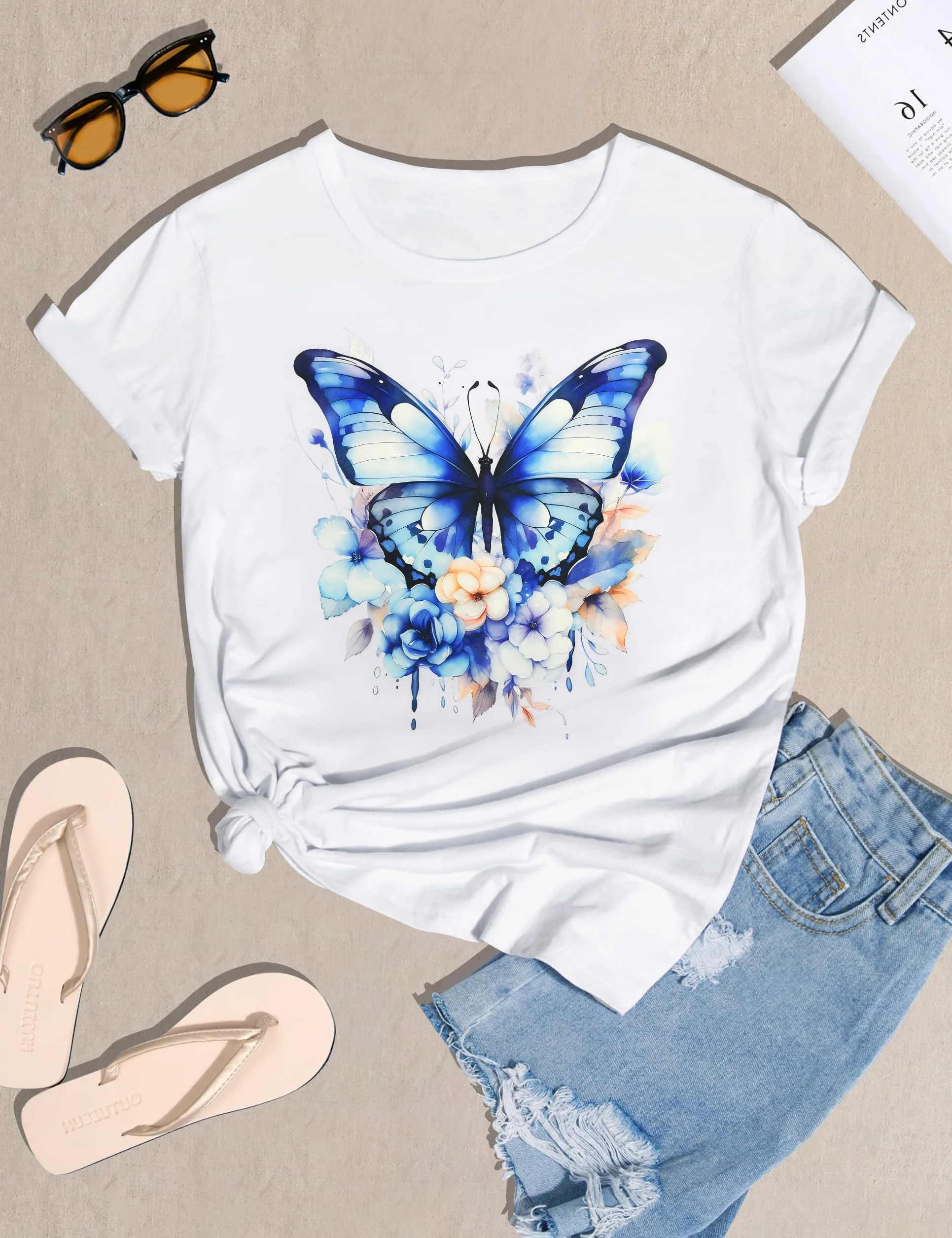 Heekpek T-Shirt Donna Manica Corta Bianca Cotone Casual Girocollo Stampa Estiva
