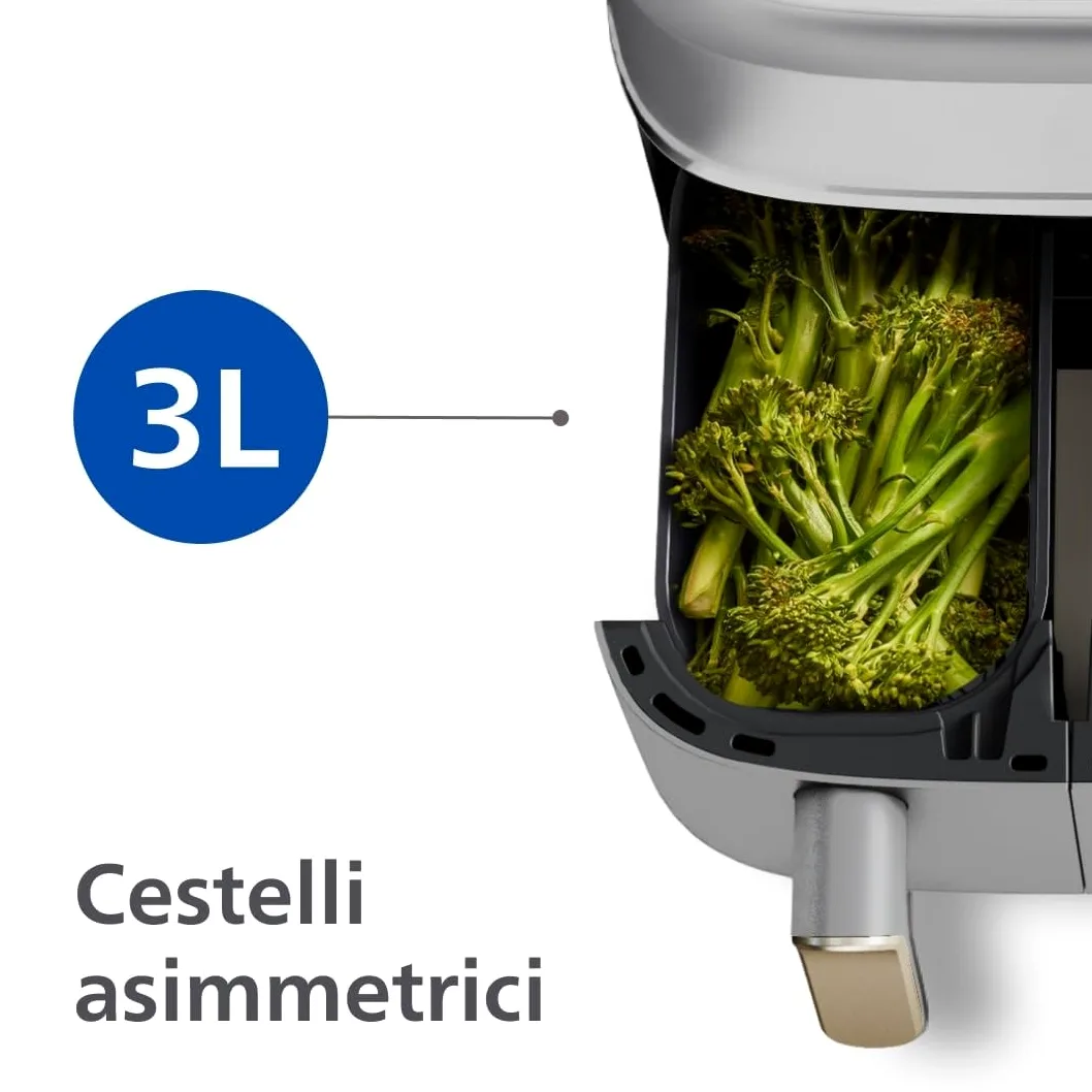 Philips Dual Basket Air Fryer - Cottura sana, veloce e versatile, Friggitrice ad aria con Doppio Cestello 9L, Touchscreen, design a 2 cestelli con doppia resistenza e termostati separati (NA353/10)