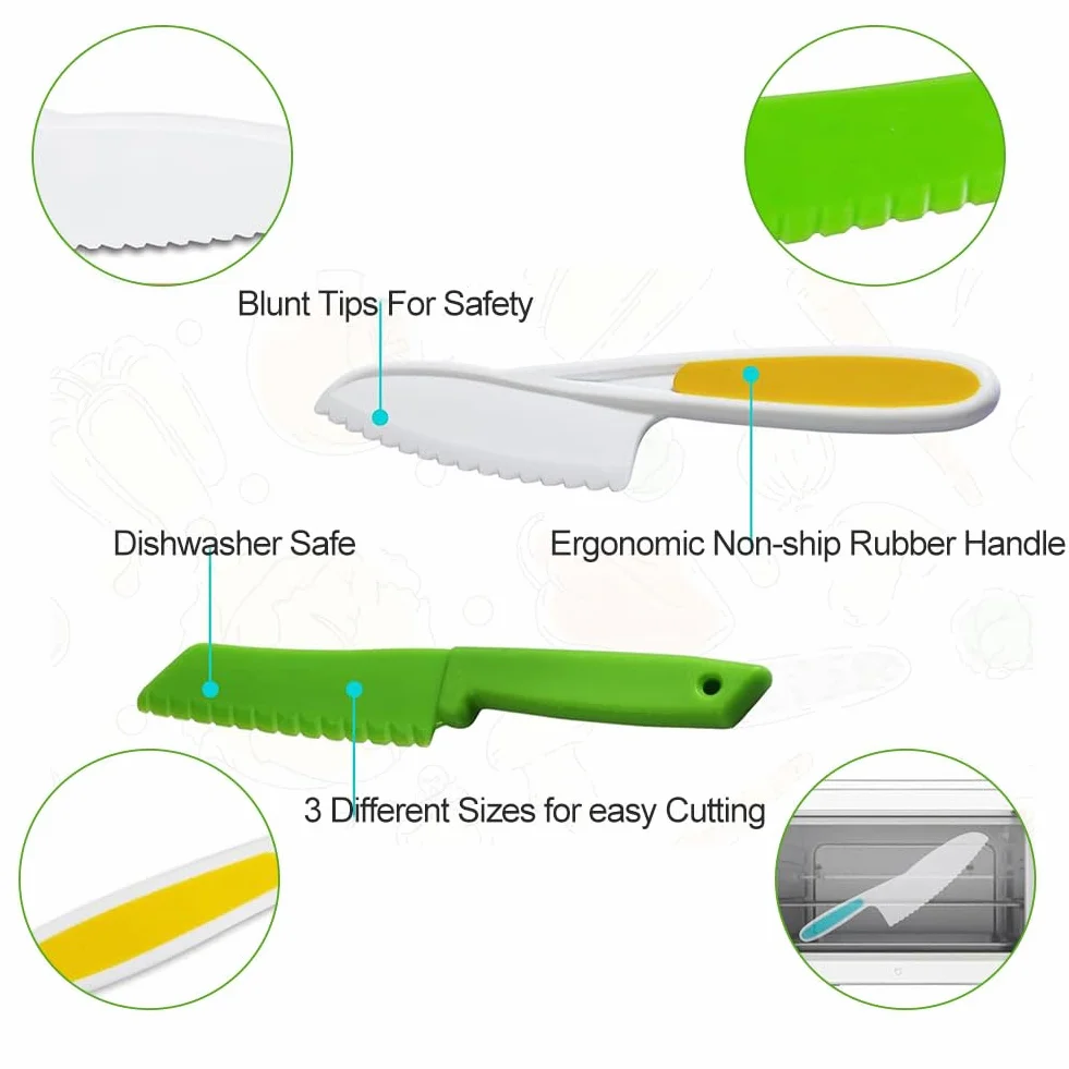 Coltelli Da Cucina per Bambini,Coltelli Di Sicurezza per Bambini,4 Pezzi Coltelli per Bambini,Coltelli Da Cucina per Bambini Set,Coltello Da Frutta per Bambini,Set Di Coltelli Da Cucina per Bambini