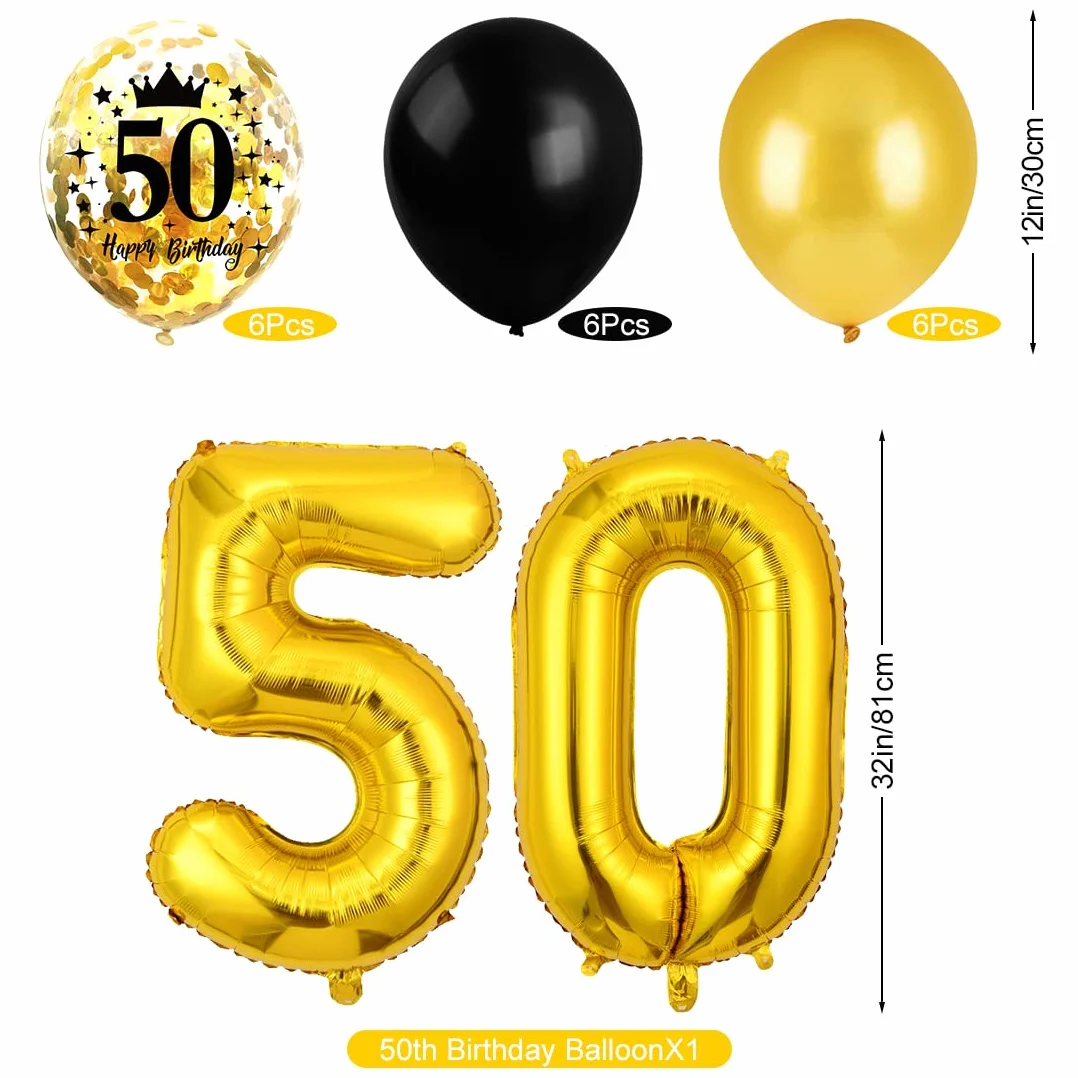 Palloncini 50 Anni Compleanno Nero Oro, Decorazioni 50 Anni Compleanno Uomo, Striscione Palloncini Nero Oro, Decorazione Festa