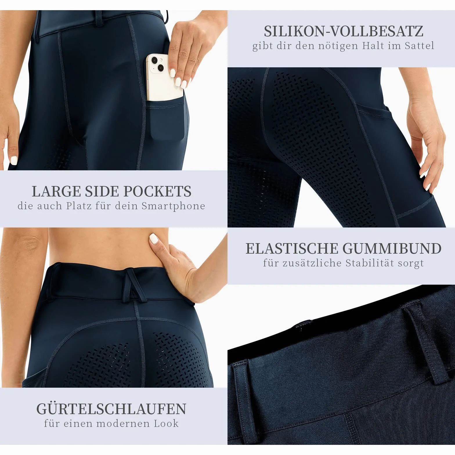 Leggings da equitazione da donna con tasca per cellulare a vita alta
