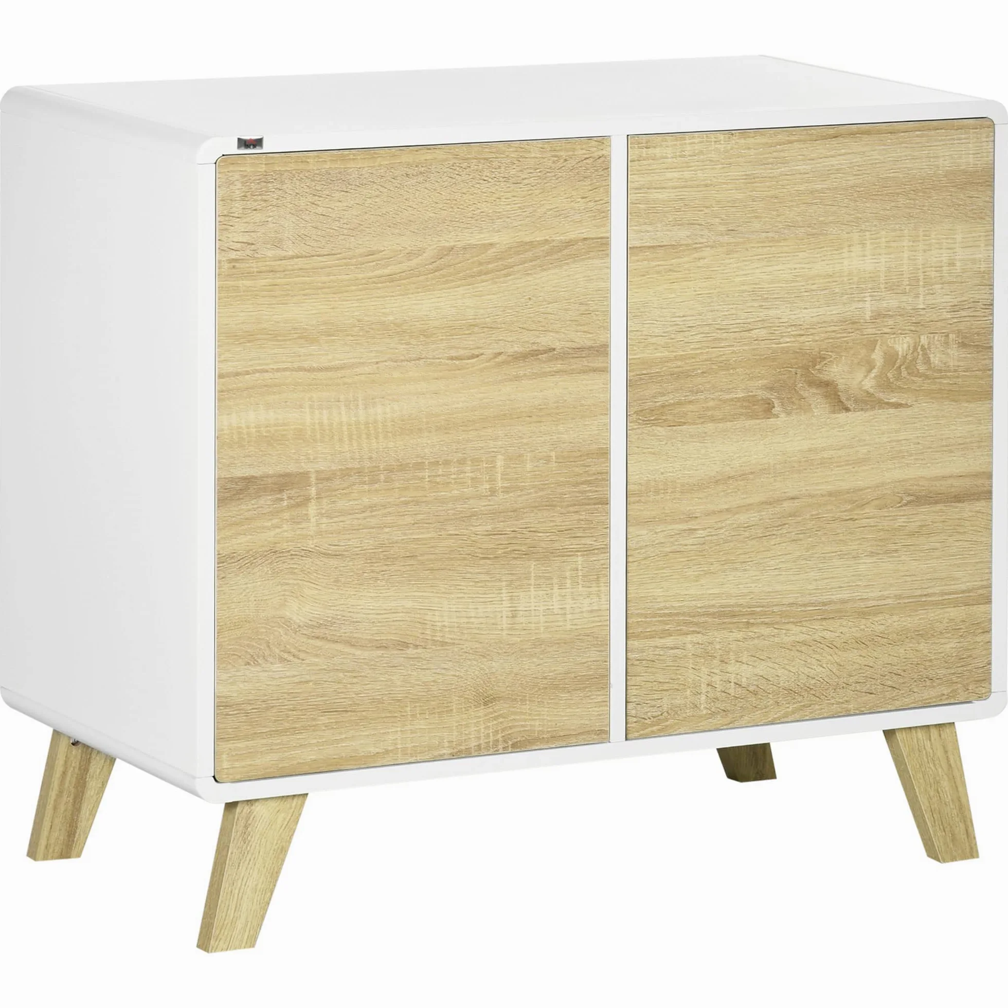 HOMCOM Mobile Multiuso con 2 Ante, Mobile Multiuso con Ante a Pressione e Mensole Regolabili, Mobiletto Salotto e Camera in Legno, 80x40x70cm, Bianco e Quercia