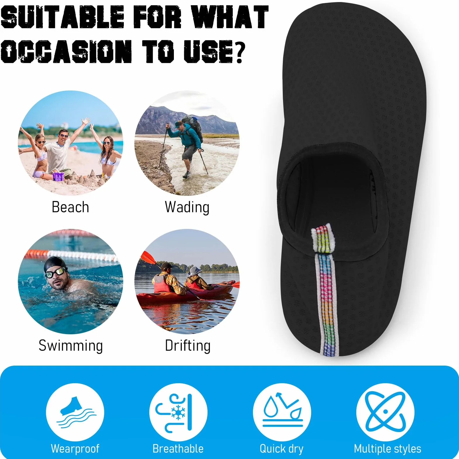 Scarpe da Nuoto Traspiranti per Spiaggia Sport Surf Uomo Donna Nero 38-39