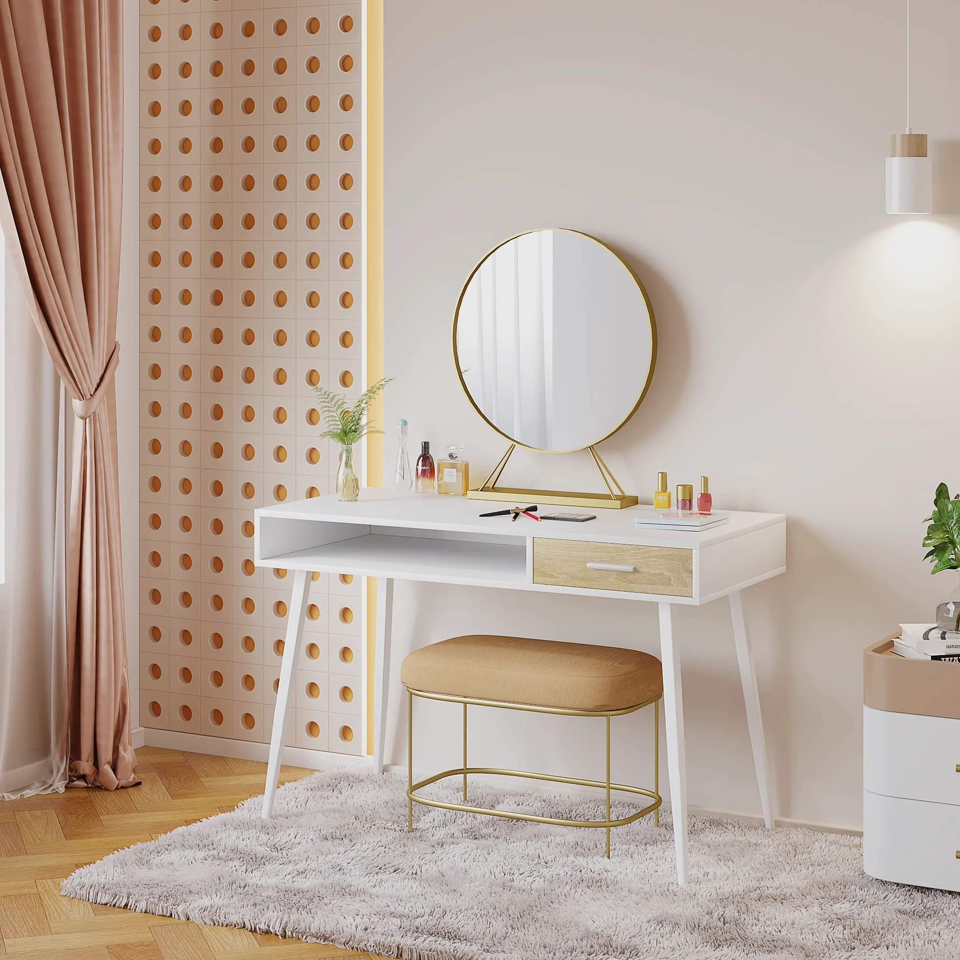 WOLTU Scrivania Bianca, Tavolo PC | con Cassetto e Ripiano, per Studio/Camera, 110x50x75 cm, Struttura Acciaio + Piano Legno