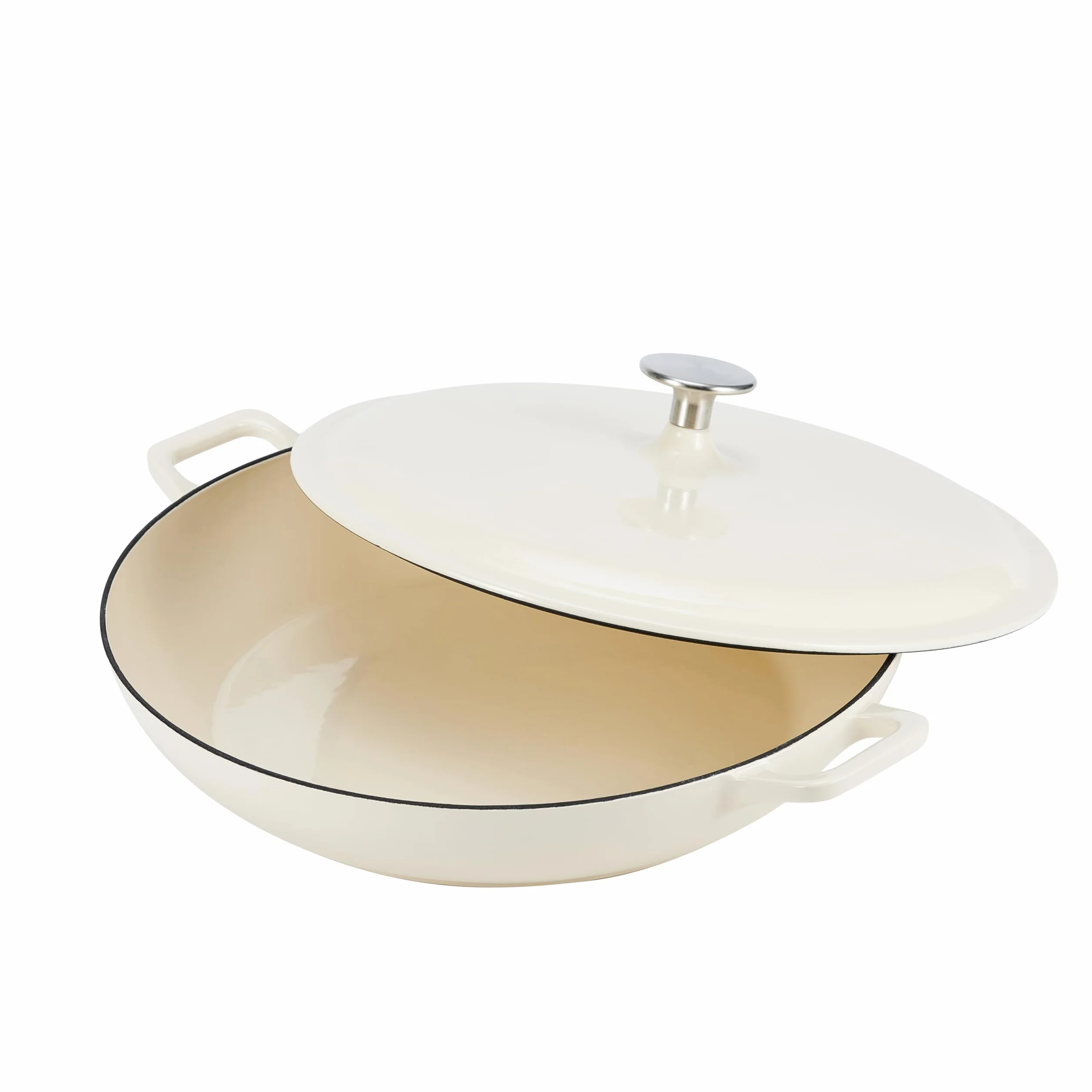 Amazon Basics Casseruola bassa in ghisa smaltata, Rotondo, 3,1 L, Bianco