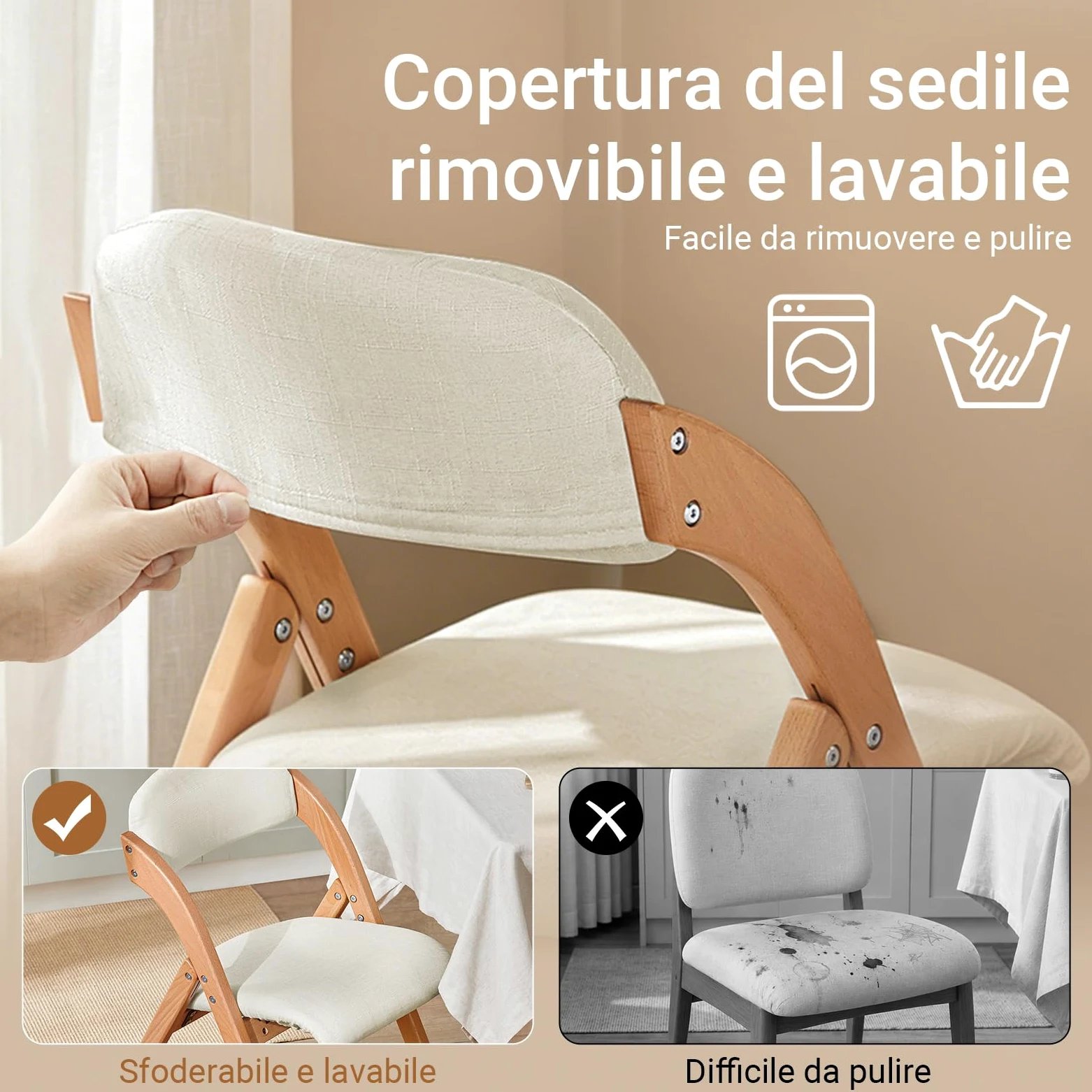 SoBuy Sedia Pieghevole in Legno Set da 2 Poltrona Imbottita da Cucina, Sedie da Interno per Ufficio, Balcone, Giardino – Sedie Pieghevoli Salvaspazio Richiudibili in Faggio, Bianco FST92-Wx2