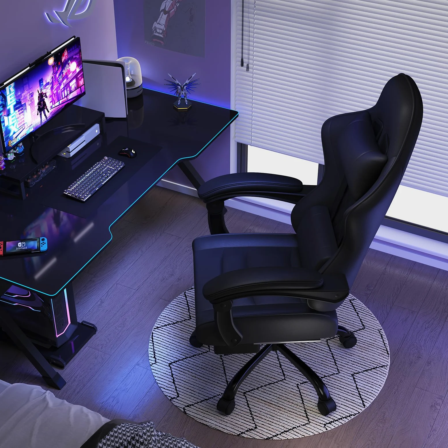 JUMMICO Sedia da Gaming Massaggiante con Poggiapiedi Telescopico, Sedia Gamer con Cuscino Lombare & Poggiatesta, Ergonomica Sedia da Ufficio Schienale Regolabile, Portata 150 kg (Nero)