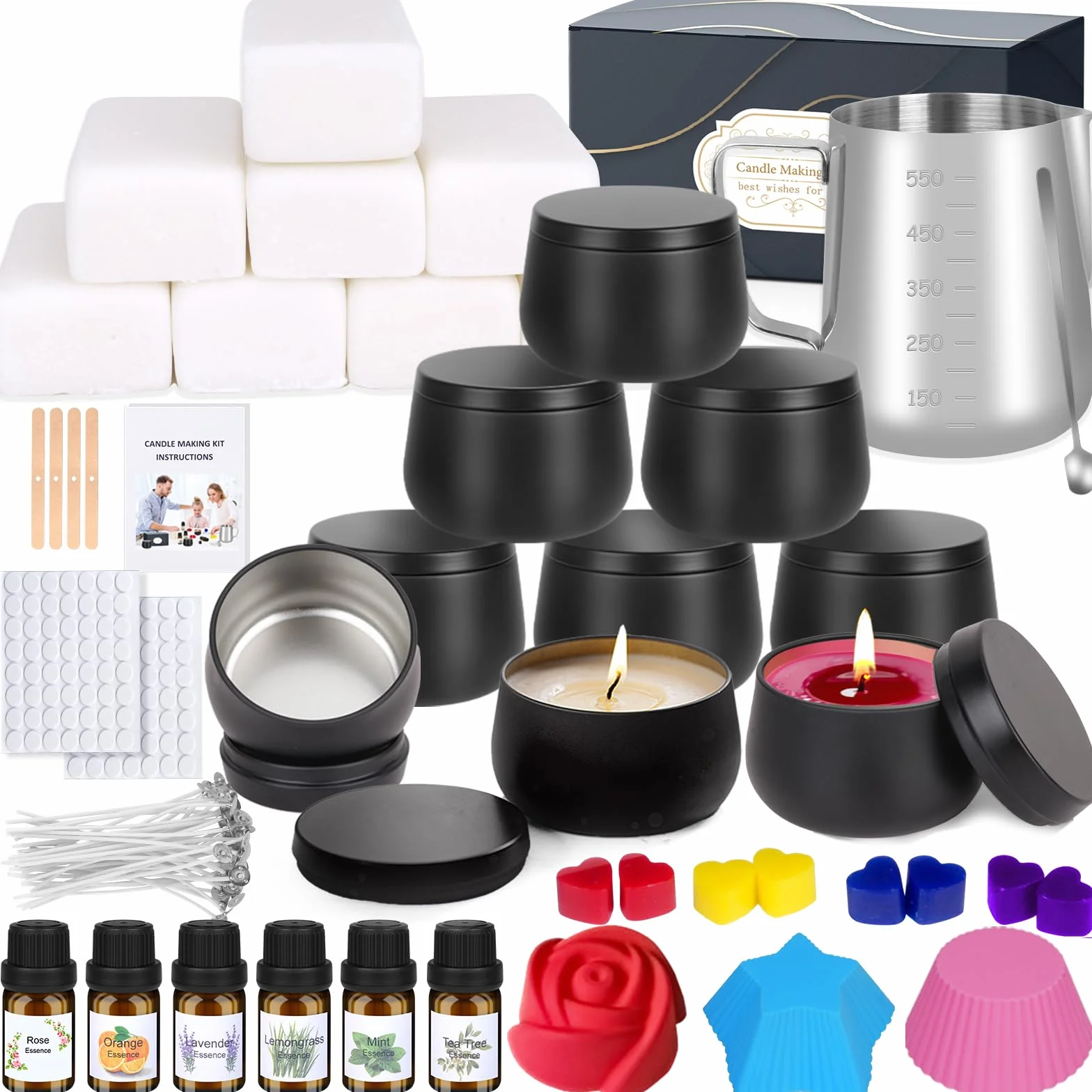 Kit Fabbricazione Candele 9 Candele Natale, DIY Set Regalo Cera Soia 480g, Oli Essenziali