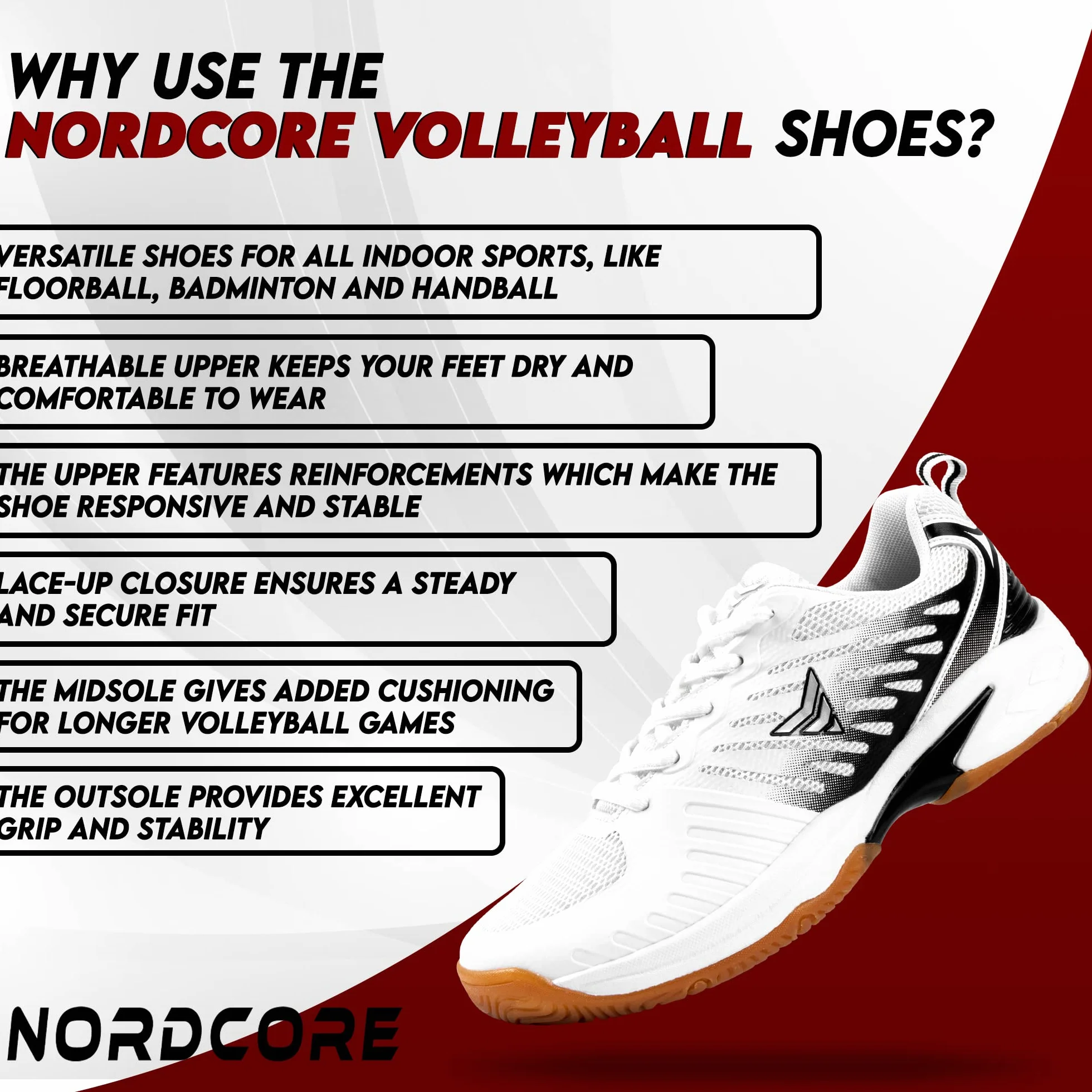 Nordcore Scarpe da Pallavolo - Scarpe Pallavolo Donna e Uomo - Scarpe Volley Leggere Adatte a Pallamano, Badminton e Altri Sport Indoor