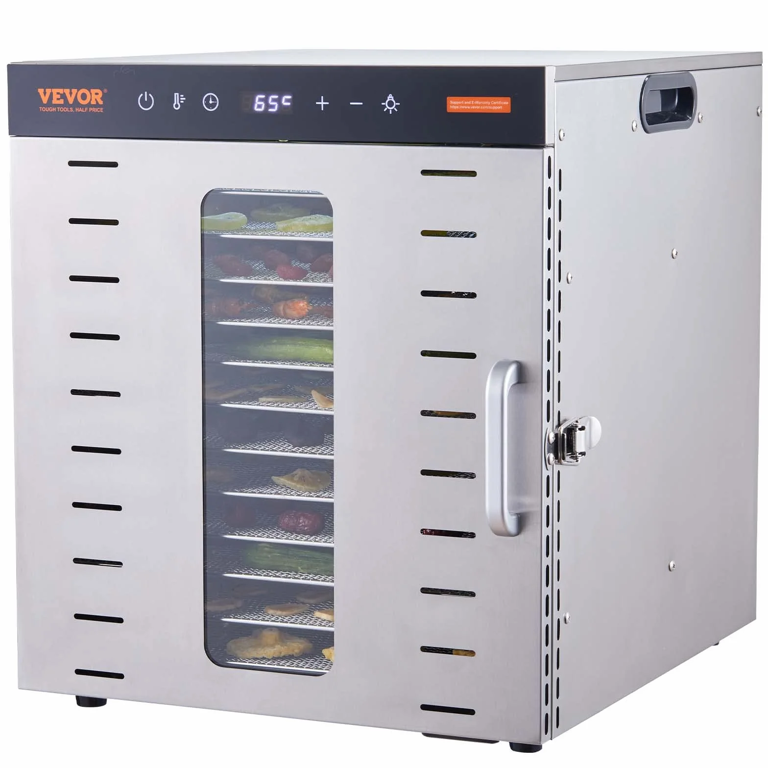 VEVOR Essiccatore Elettrico 1000W per Alimenti in Acciaio Inox 10 Vassoi Estraibili Tempo Temperatura Regolabile 30-90 ℃ Aria Circolata 360°, Macchina Essiccatrice Alimentare Domestica 46x42x46,5 cm