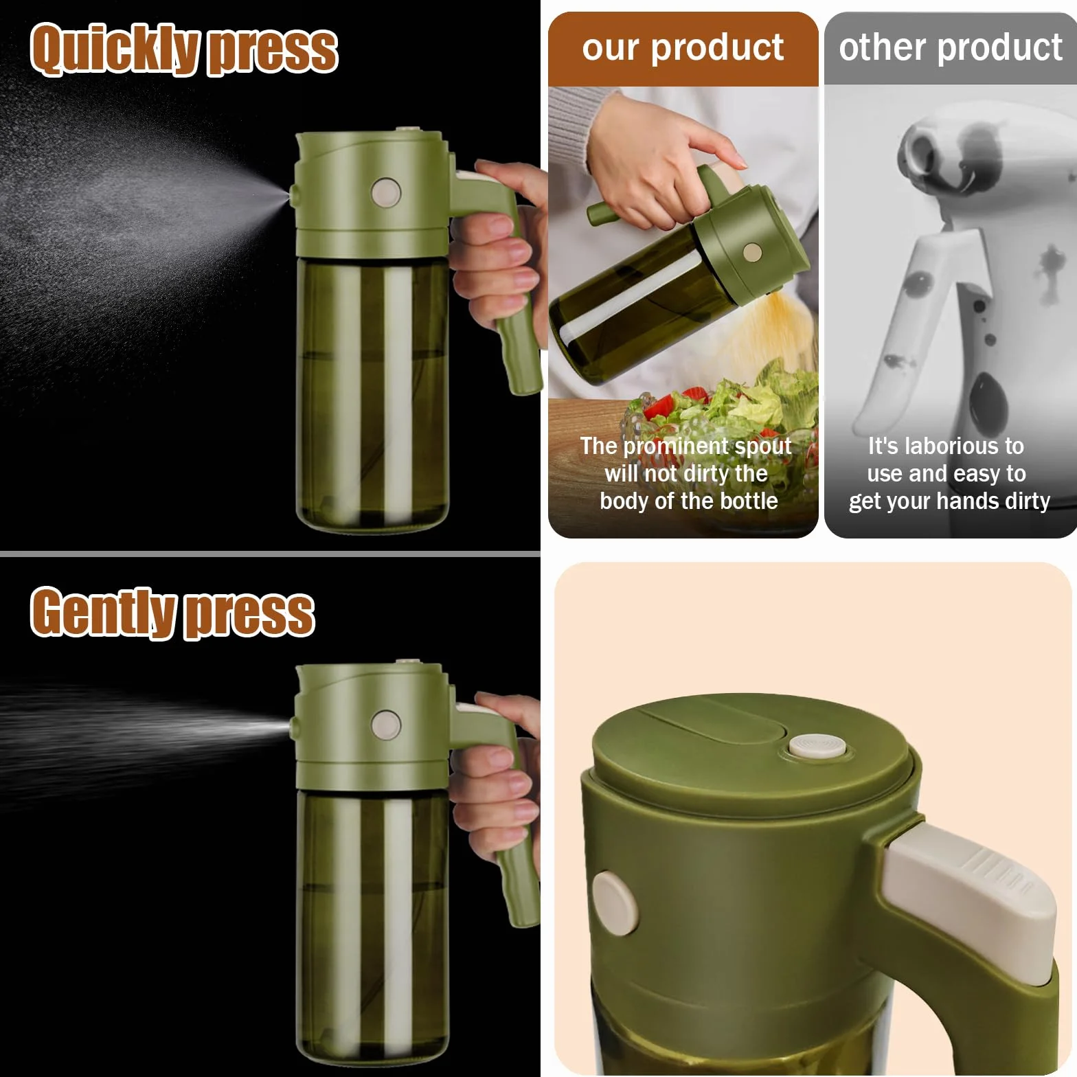 Bottiglia spray olio d'oliva in vetro 552 ml dispenser 2 in 1 per cucina