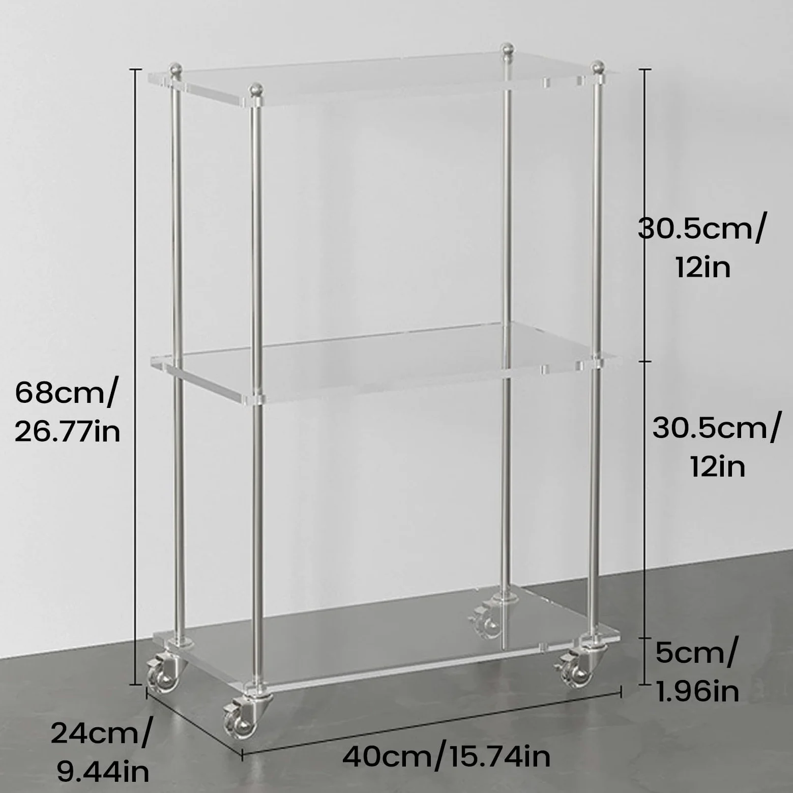 Carrello Bar in Acrilico Scaffale Da Cucina A 3 Livelli | Carrello per Bar con Ruote e Archivio Per Casa Cucina Bagno Sala Da Pranzo Ufficio Matrimonio Hotel Ristorante Scuola